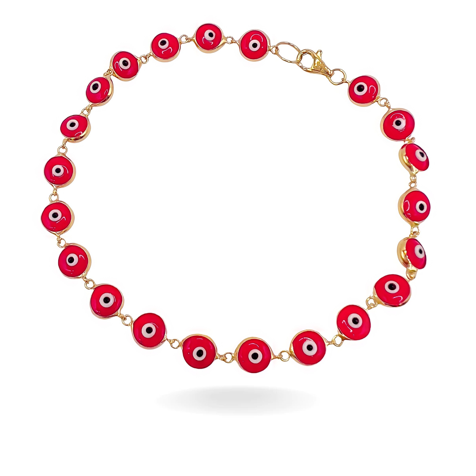 14K YELLOW GOLD RED BEZEL EYE BRACELET -5MM