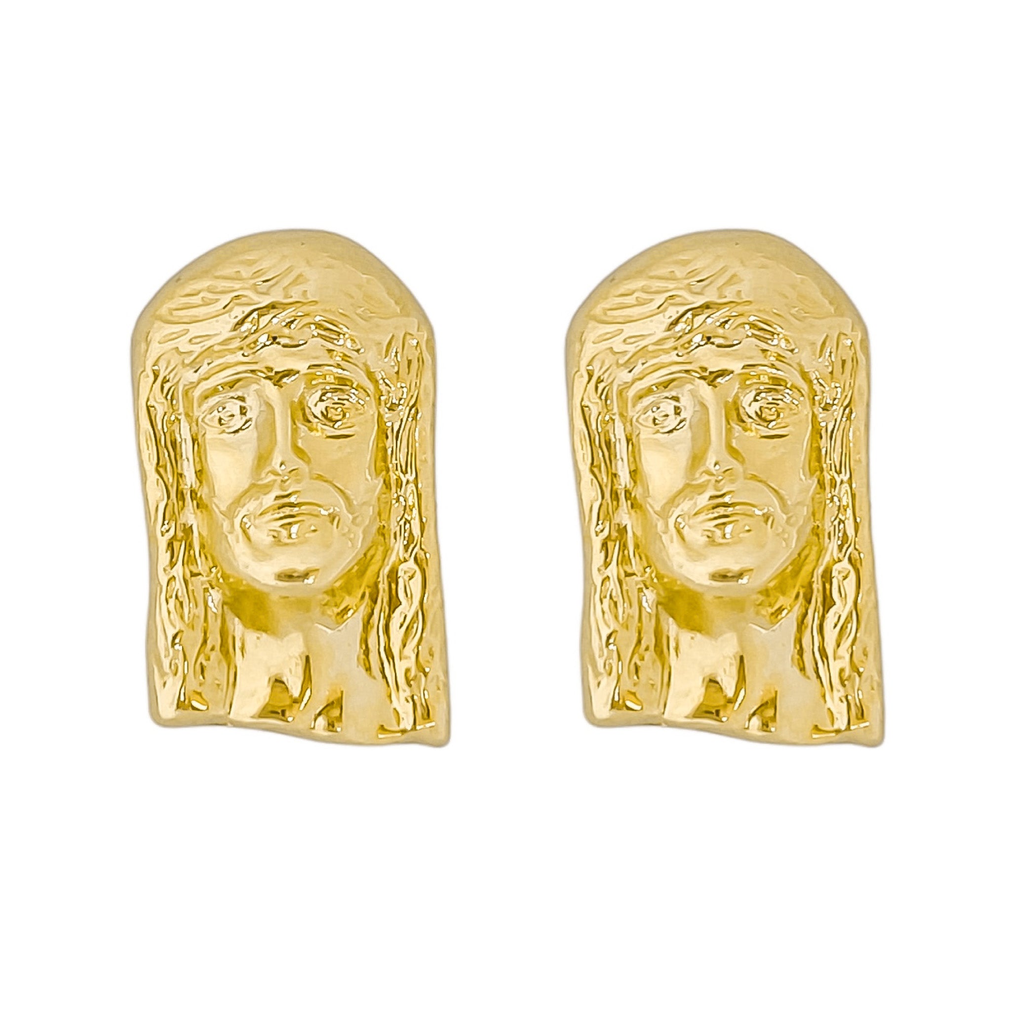 10K YELLOW GOLD JESUS PIECE STUD EARRINGS