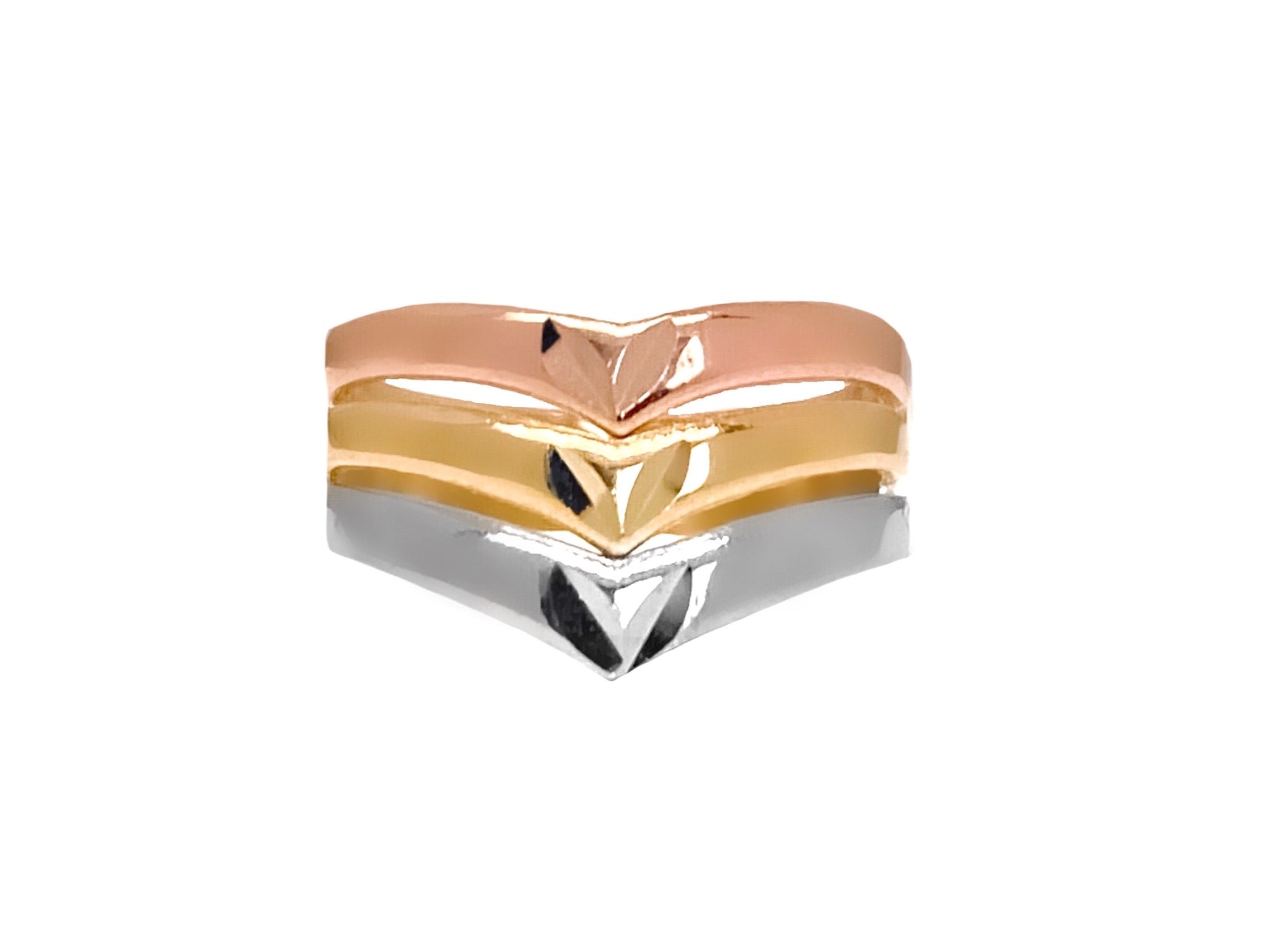 14K TRI COLOR V RING