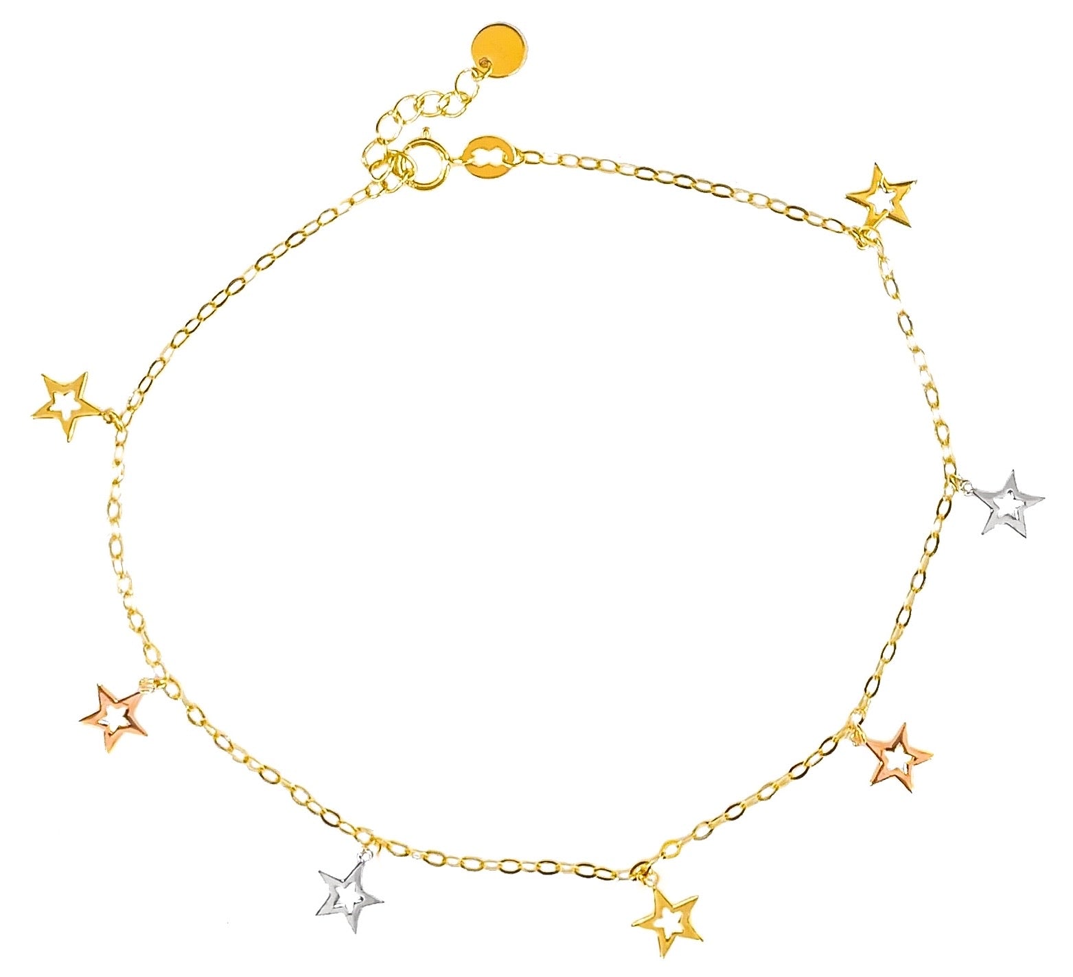14K TRI COLOR DANGLING STARS ANKLET