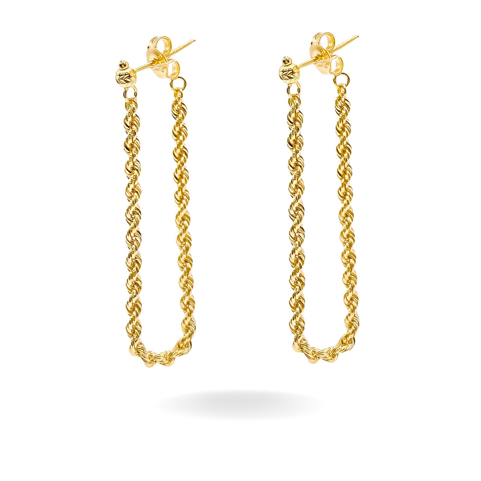 14K YELLOW GOLD ROPE CHAIN CONNECT DROP EARRINGS