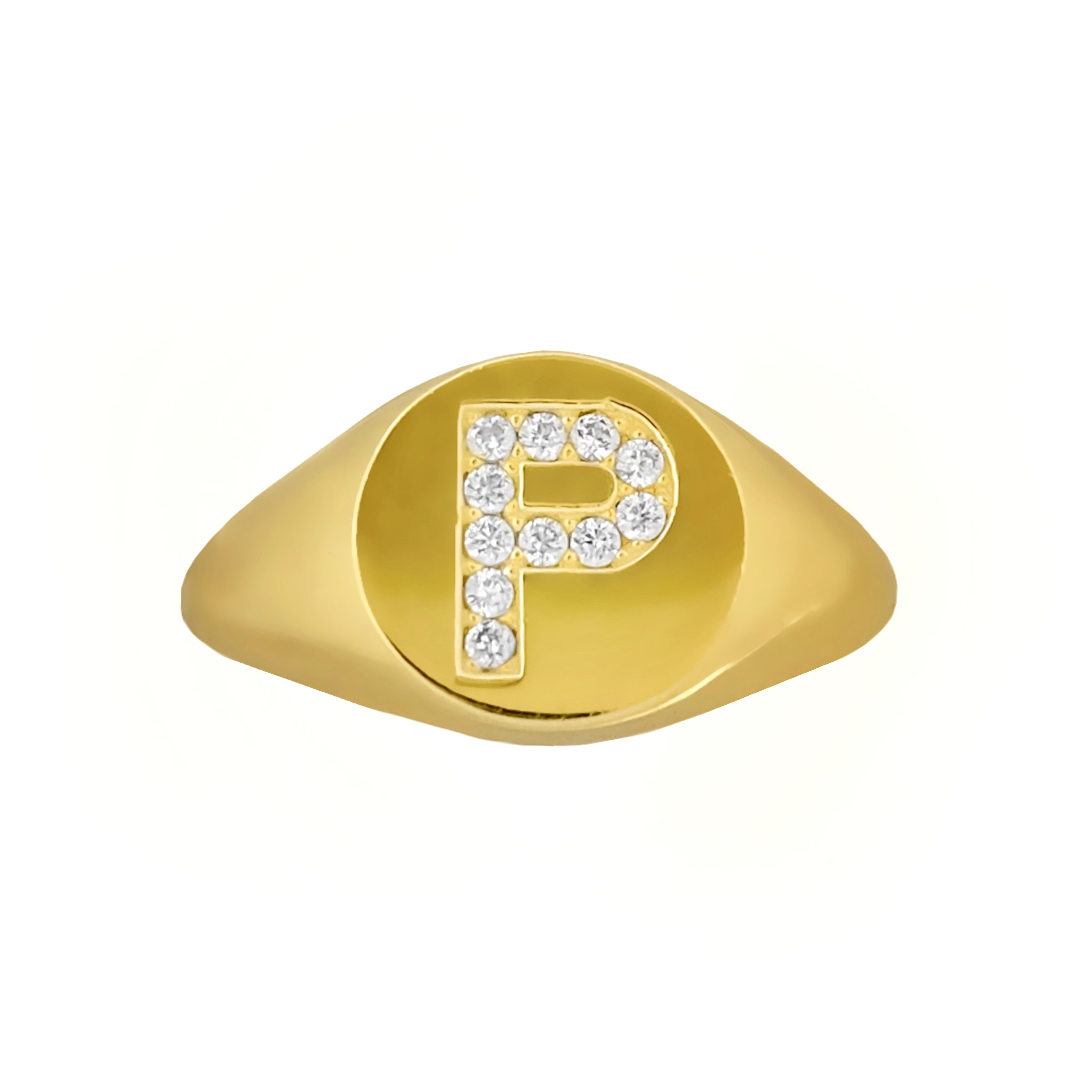 14K YELLOW GOLD PAVE INITIAL SIGNET RING