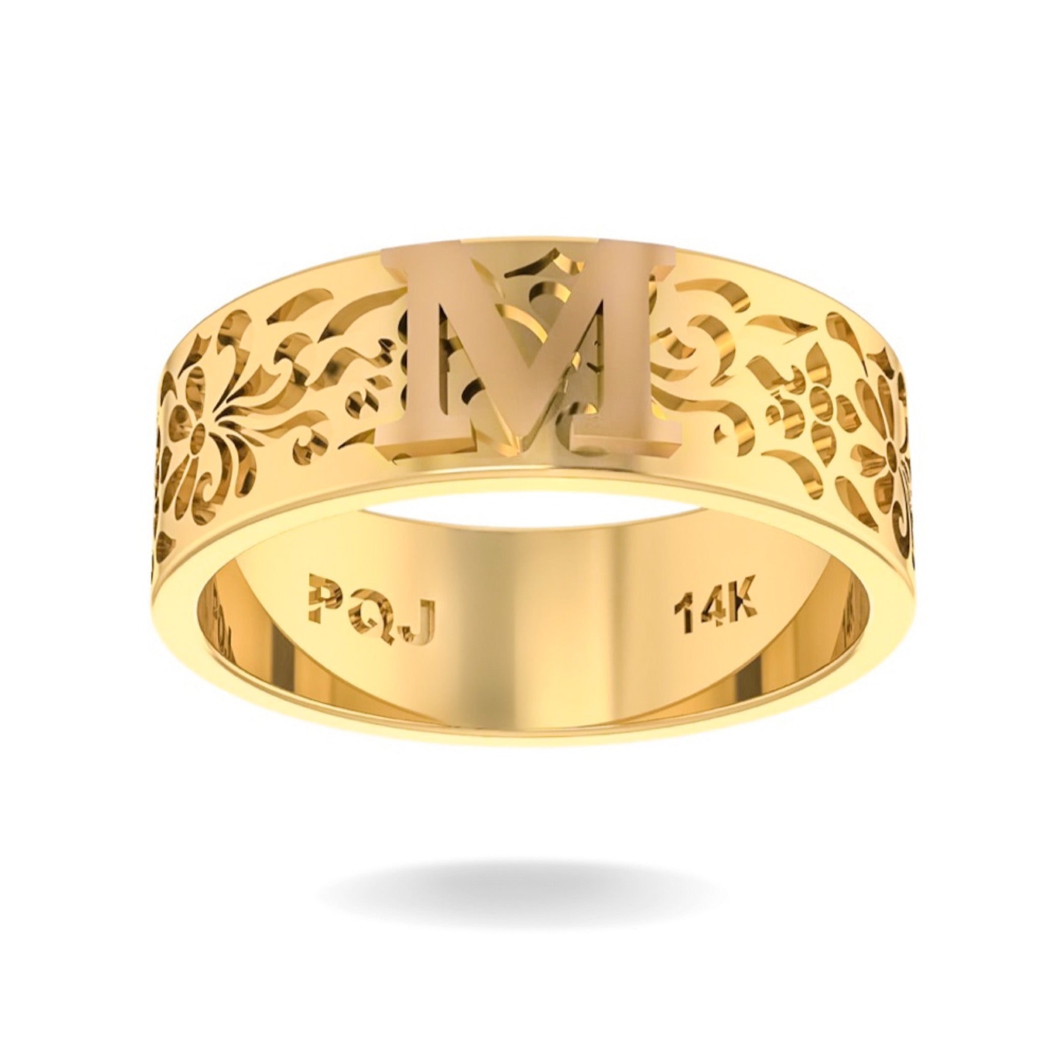 14K YELLOW GOLD GRANDIOSE INITIAL FLAT RING