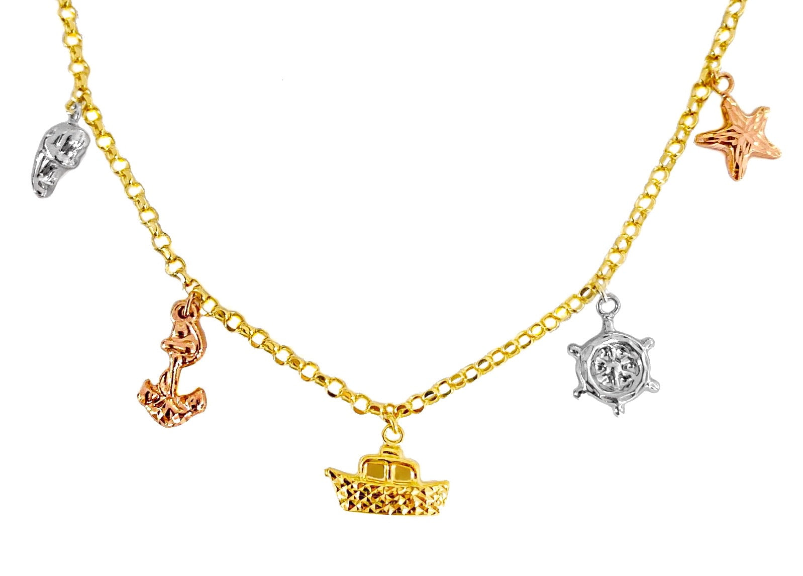 14K TRI COLOR GOLD COASTAL CHARM BRACELET