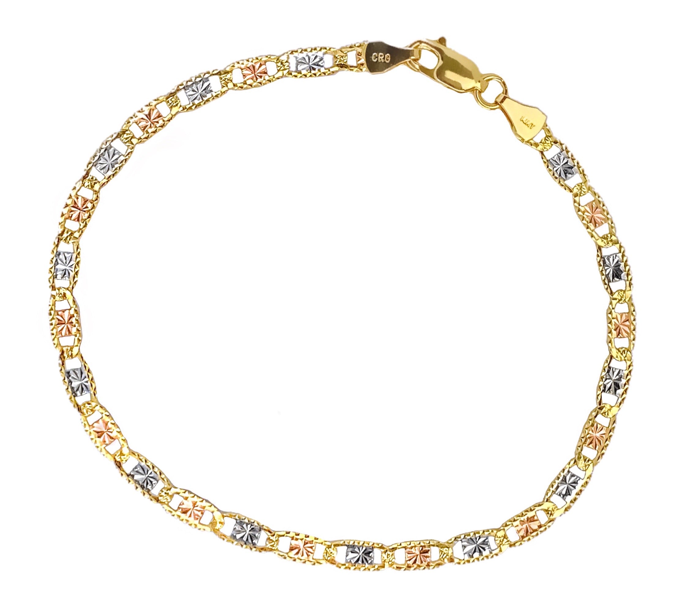 14K TRI COLOR GOLD VALENTINO STARBURST BRACELET -3MM