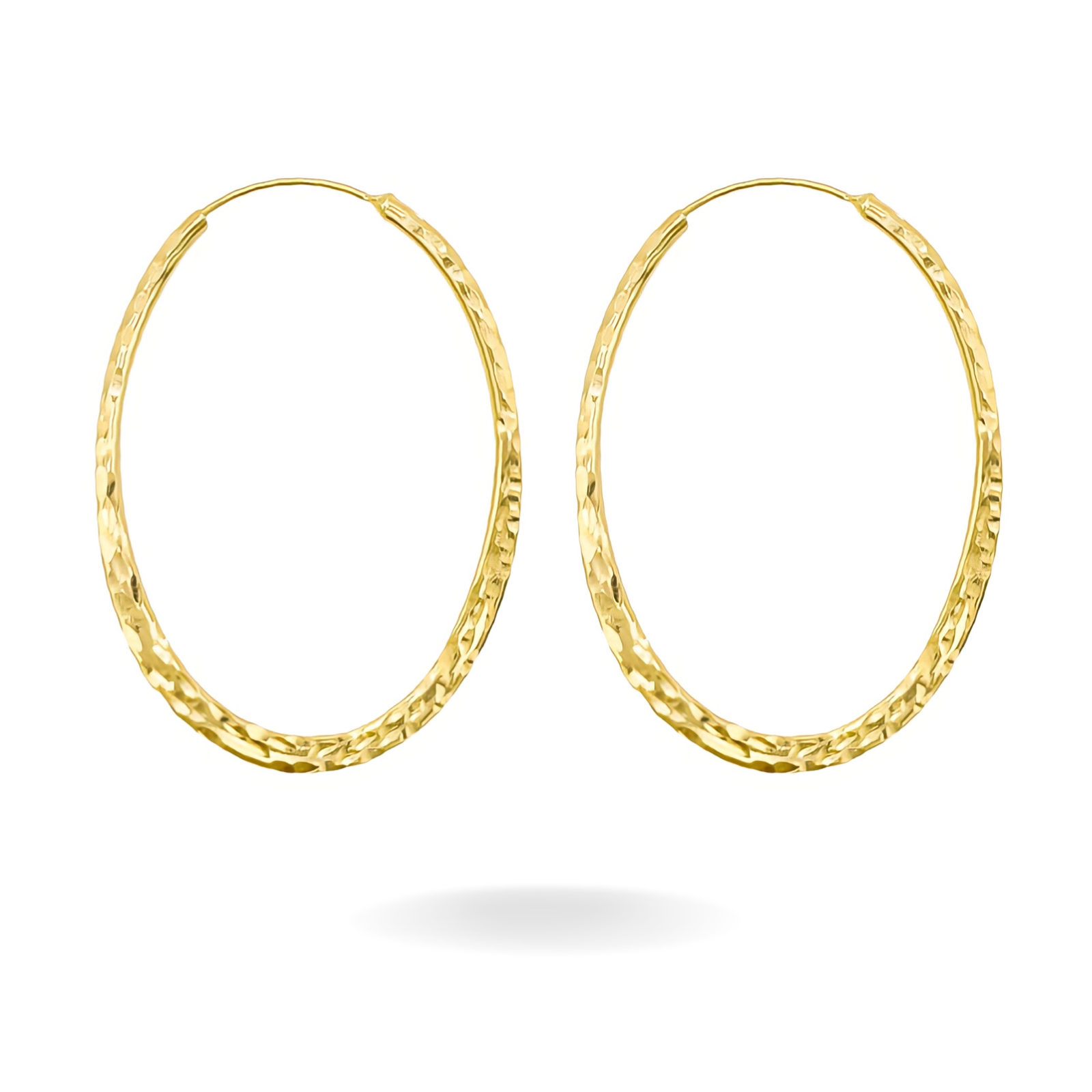 14K YELLOW GOLD DIAMOND CUT OVAL BEND HOOPS