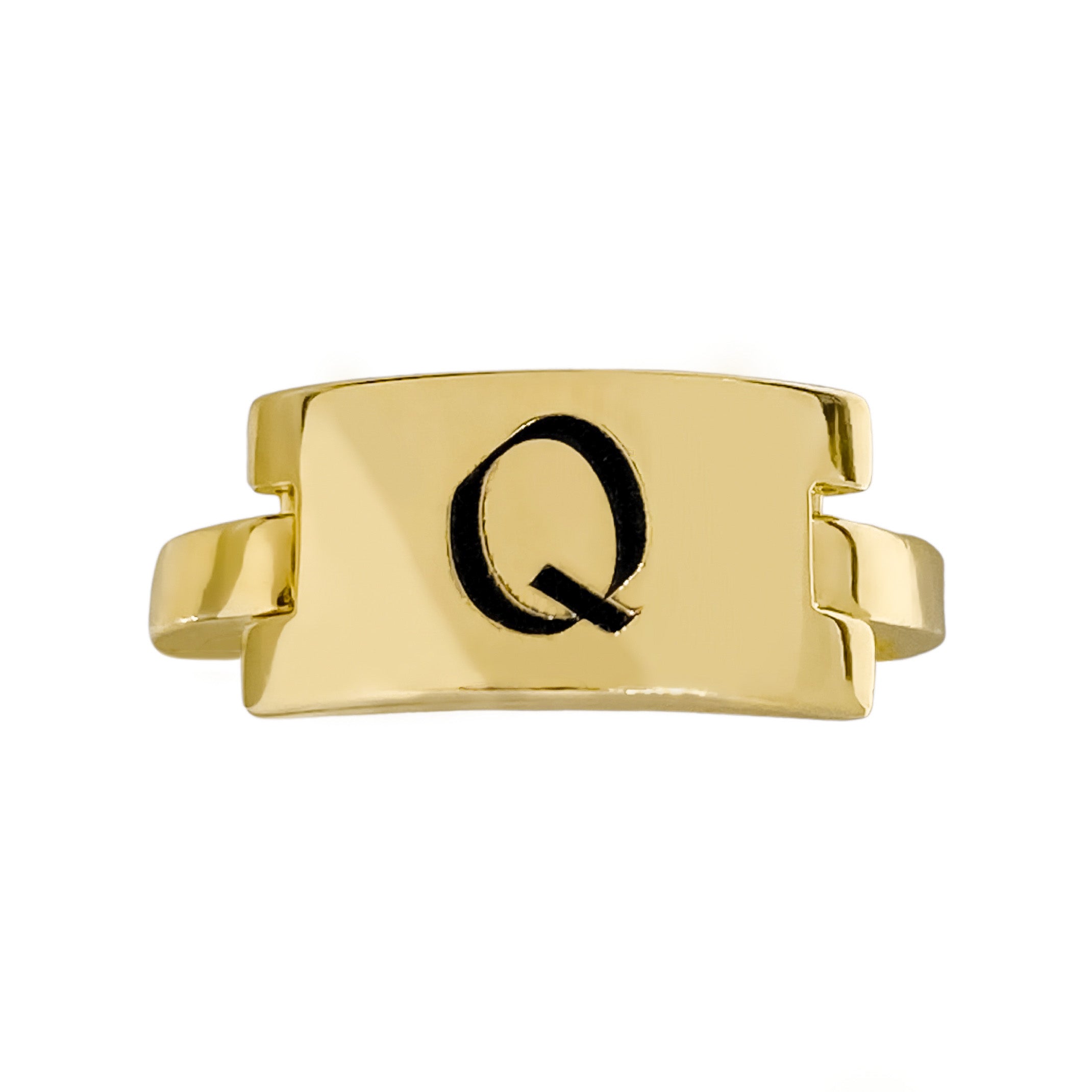 14K YELLOW GOLD INITIAL RECTANGLE TAG RING