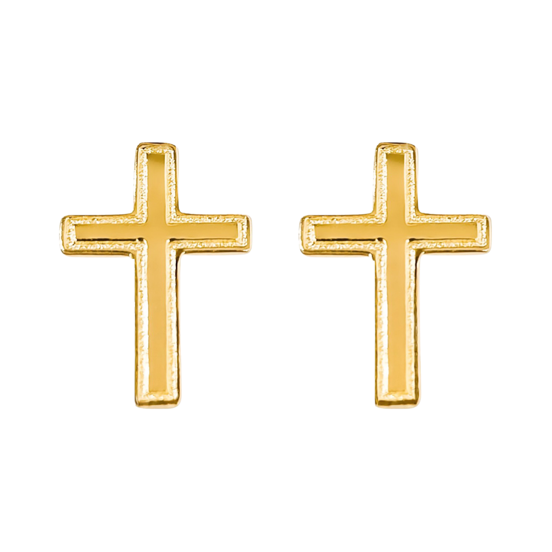 14K YELLOW GOLD FLAT CROSS STUD EARRINGS