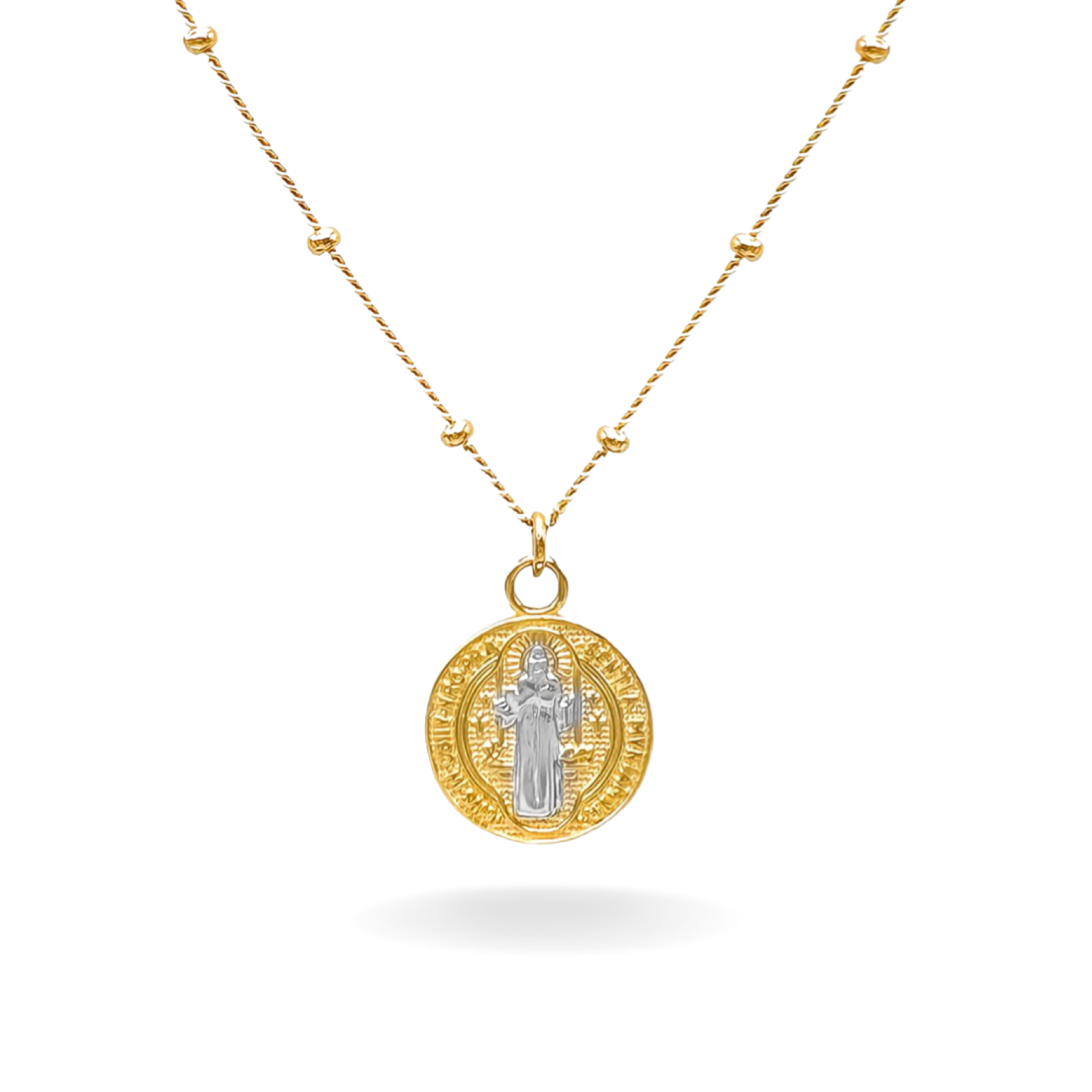 14K YELLOW GOLD BEADED FLOATING SAN BENITO NECKLACE