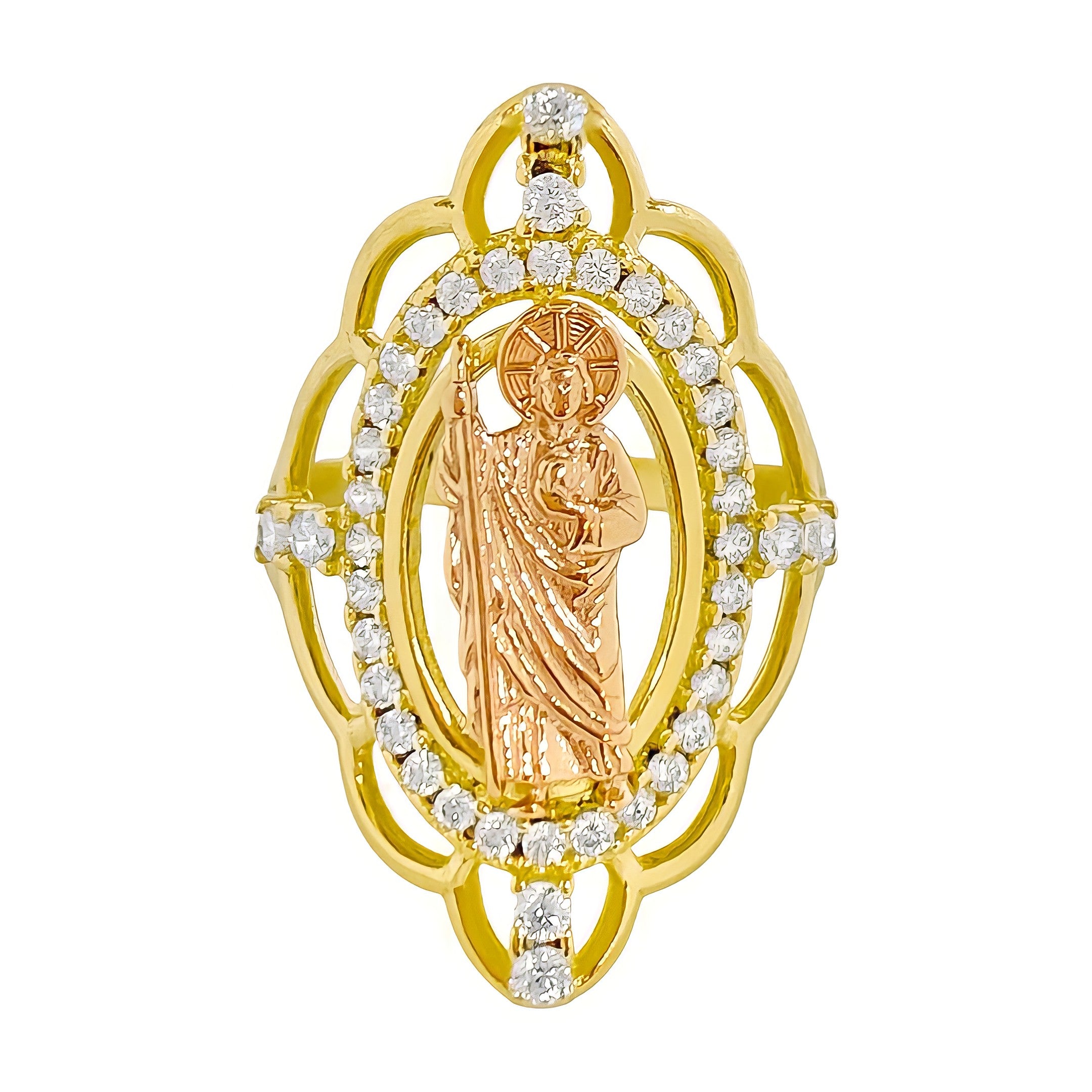 14K YELLOW GOLD SAN JUDAS SHIELD CZ RING
