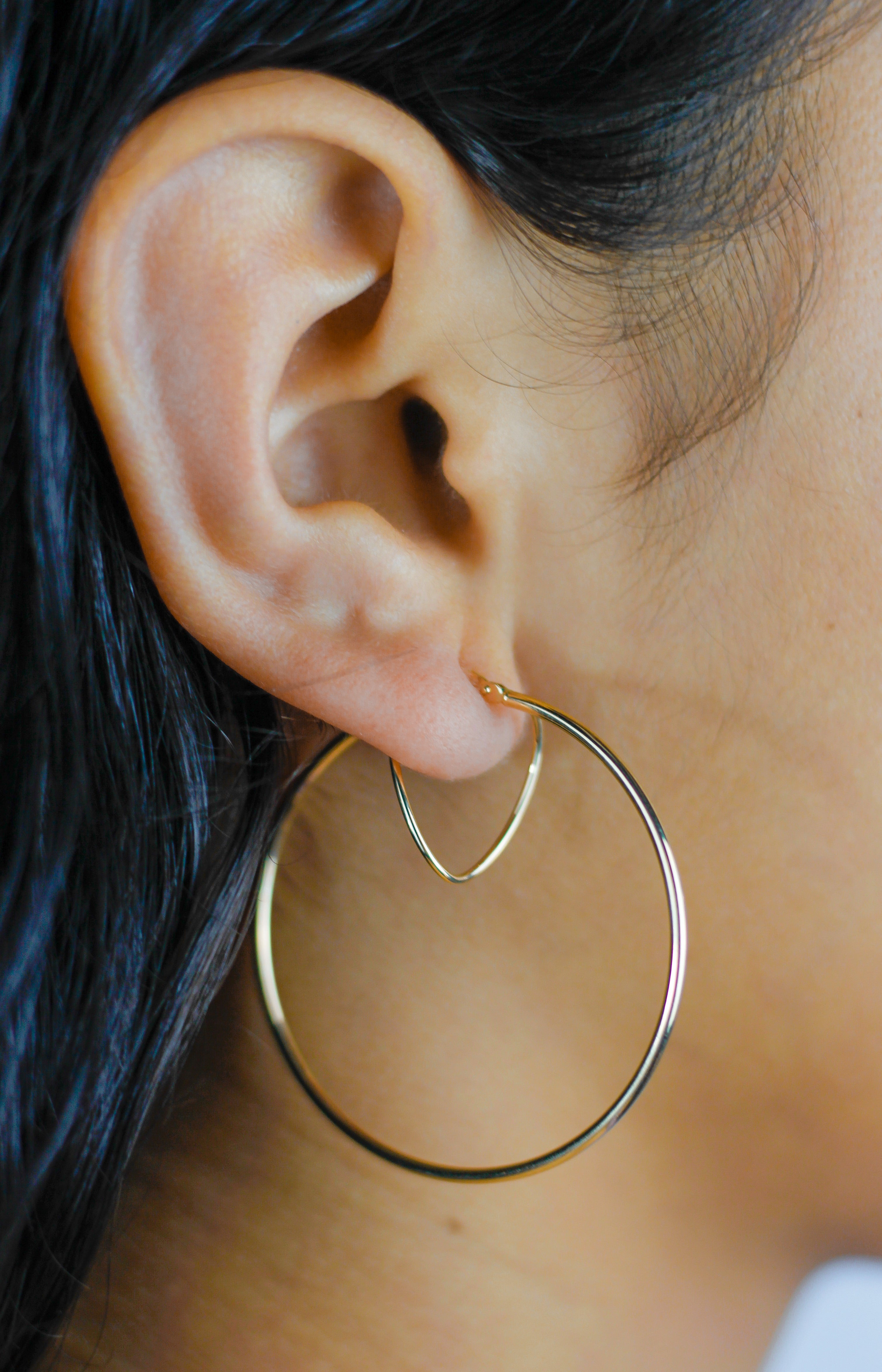 14K YELLOW GOLD SLIM DOUBLE LOOP HOOPS 45MM