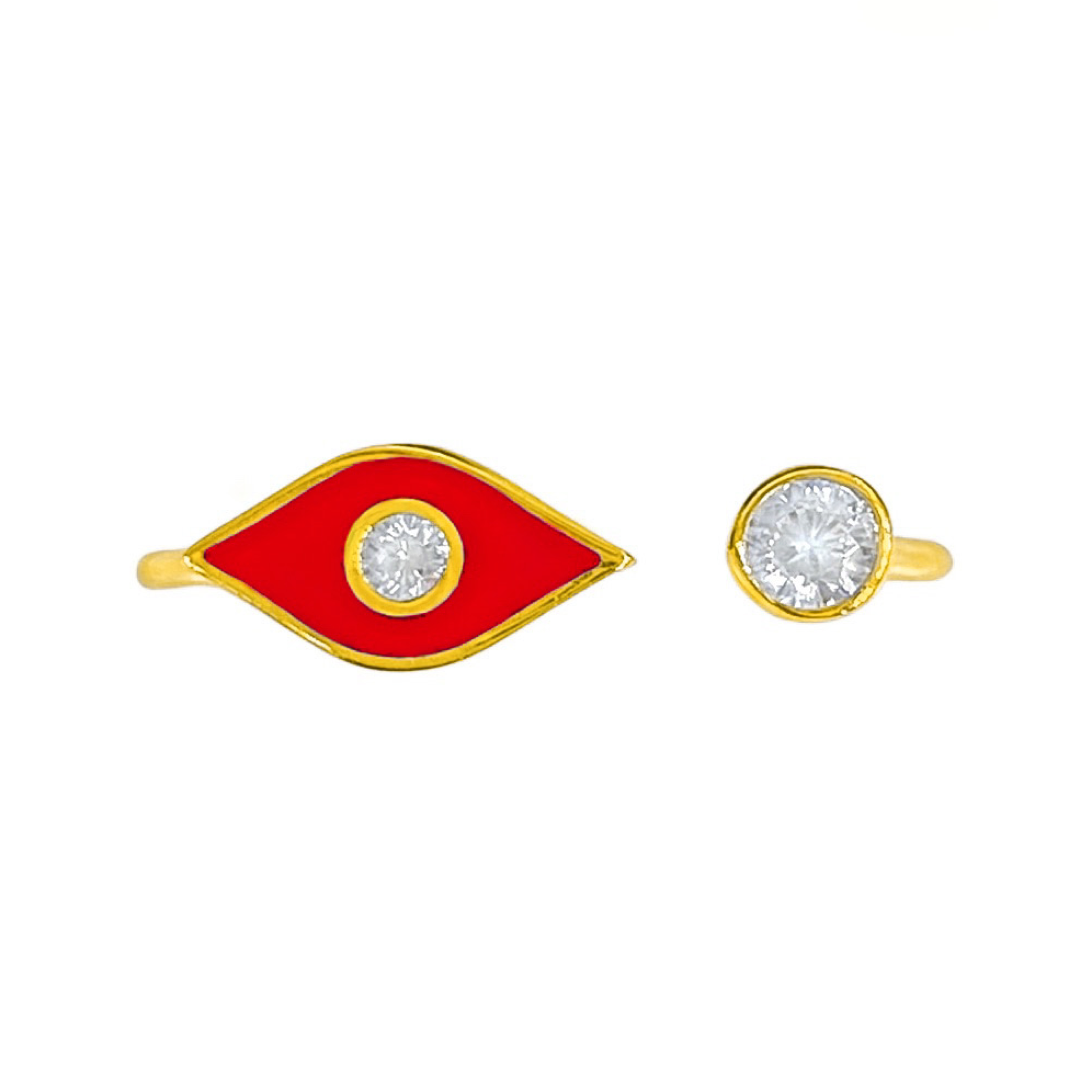 14K YELLOW GOLD EVIL EYE BEZEL CRYSTAL WRAP RING -RED