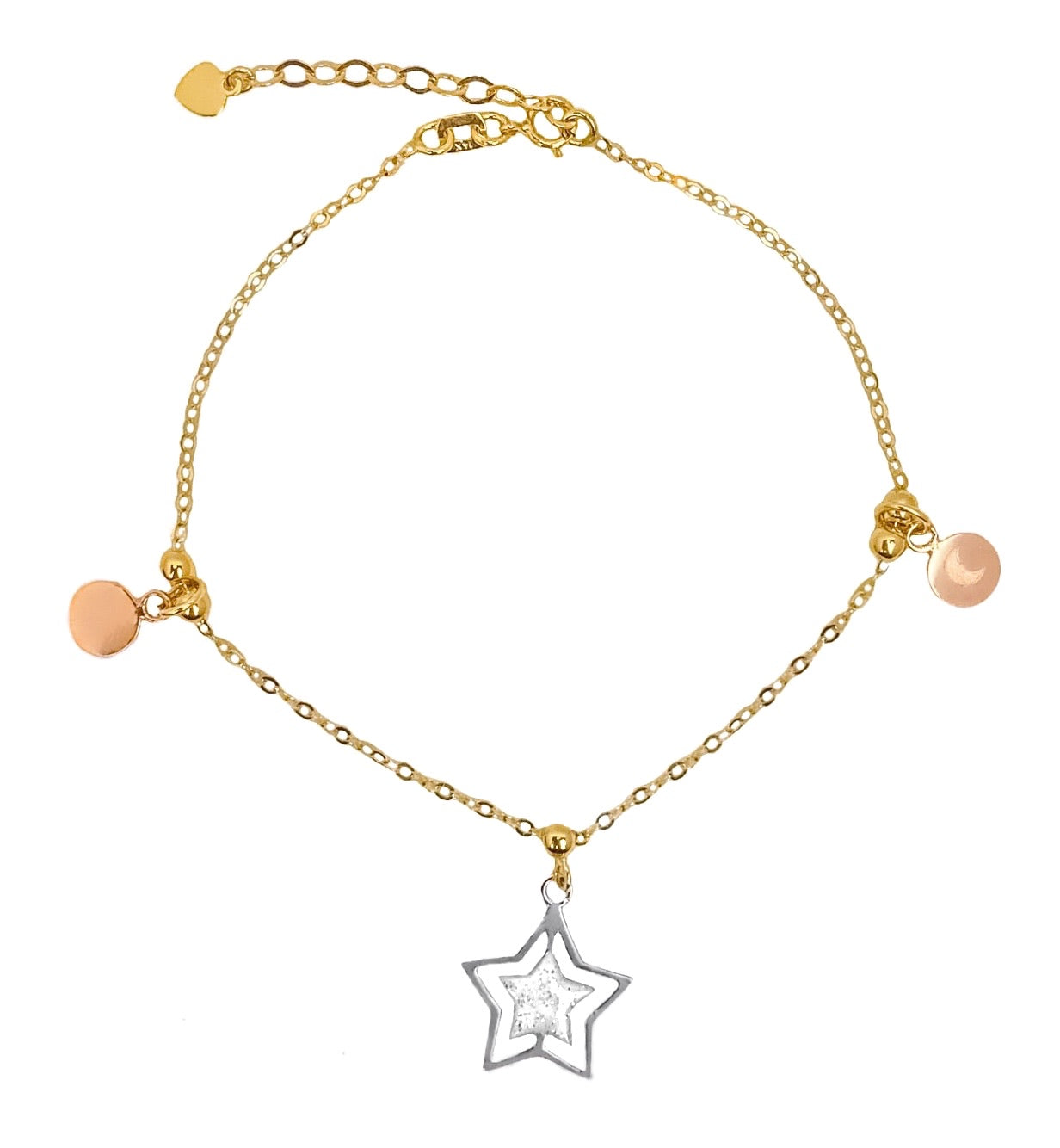 14K TRI COLOR GOLD SPARKLING STAR BRACELET