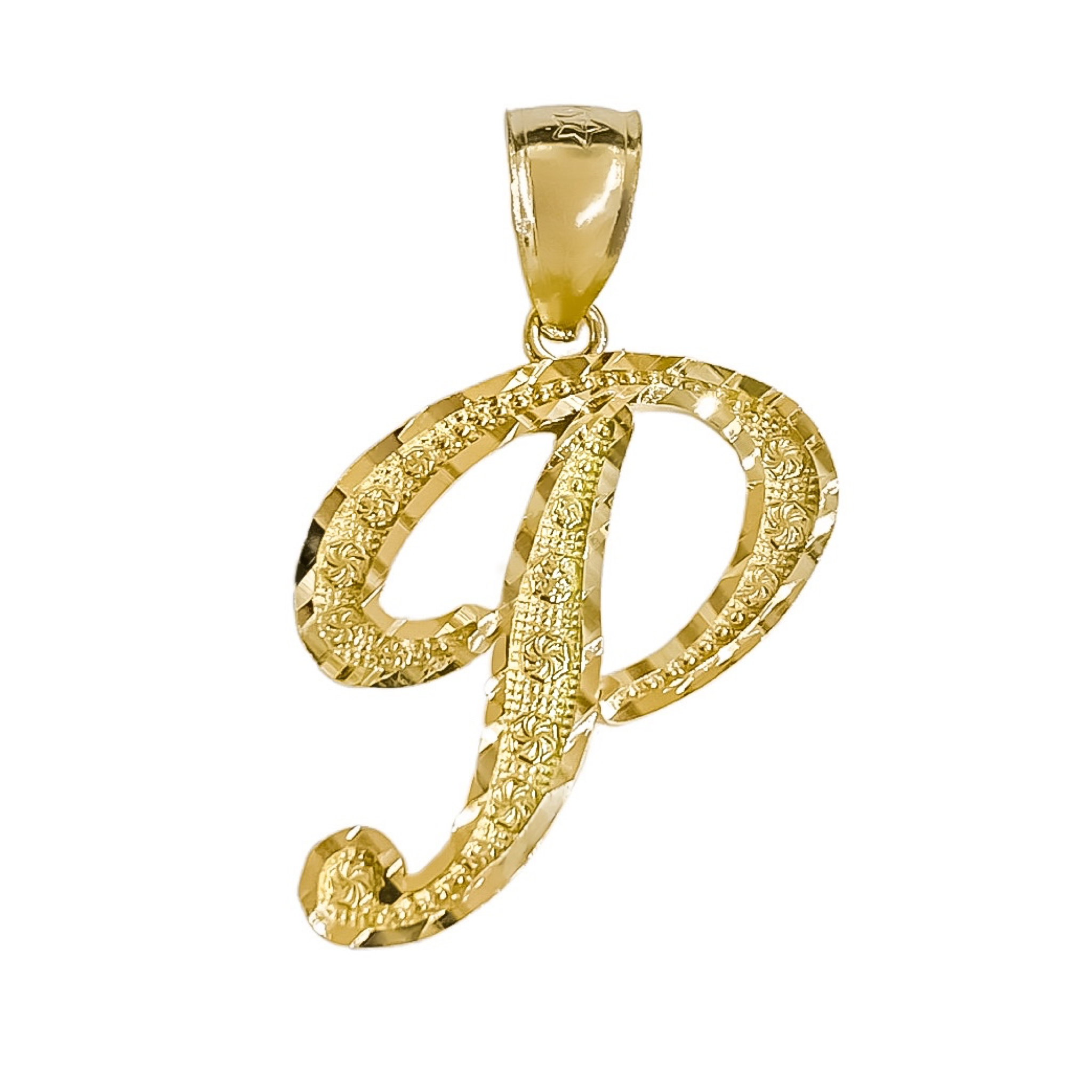 10K YELLOW GOLD  SCRIPT INITIAL ETCHED PENDANT