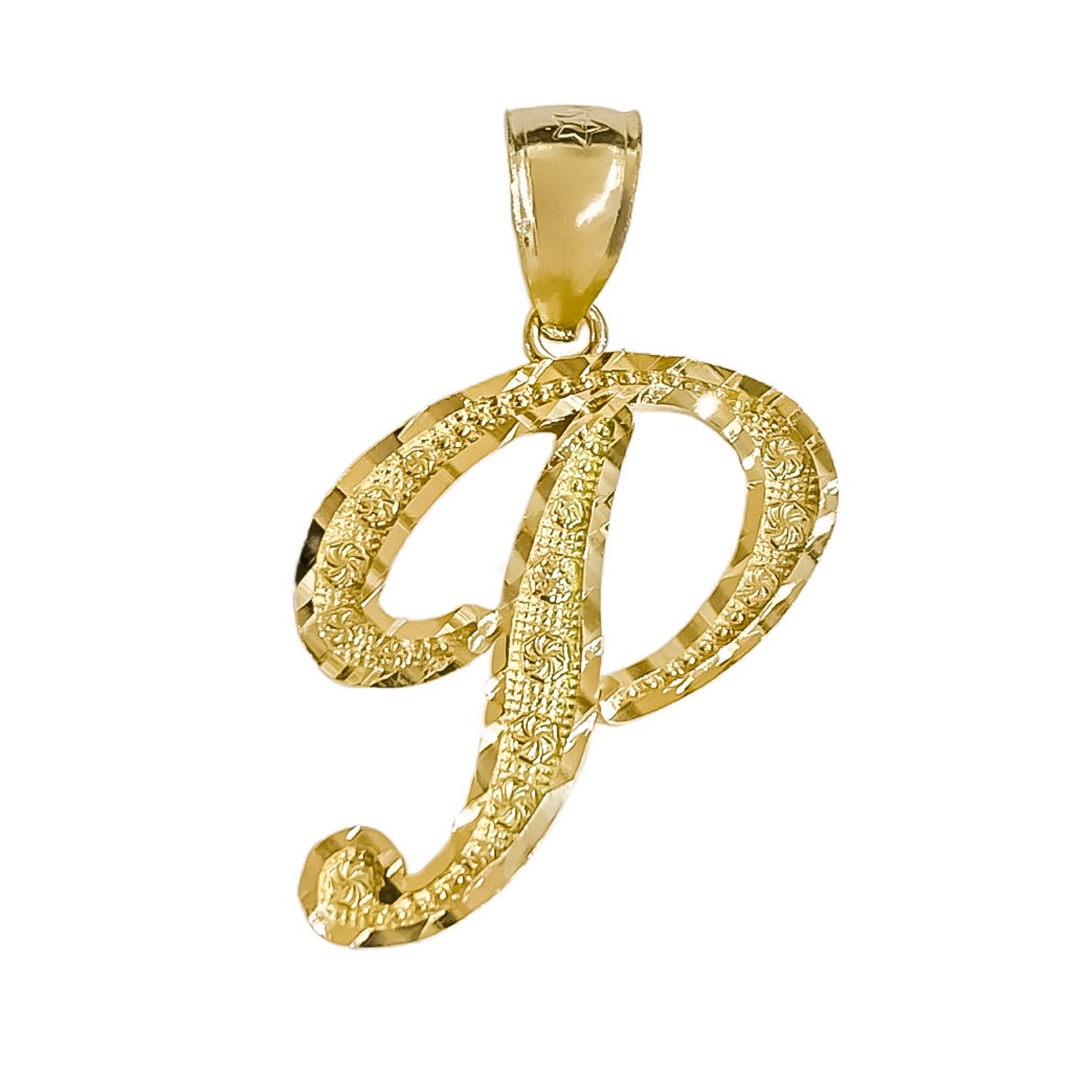 10K YELLOW GOLD SCRIPT INITIAL ETCHED PENDANT