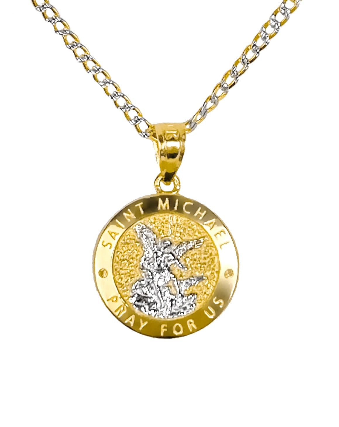 14K YELLOW GOLD SAINT MICHAEL TWO TONE NECKLACE