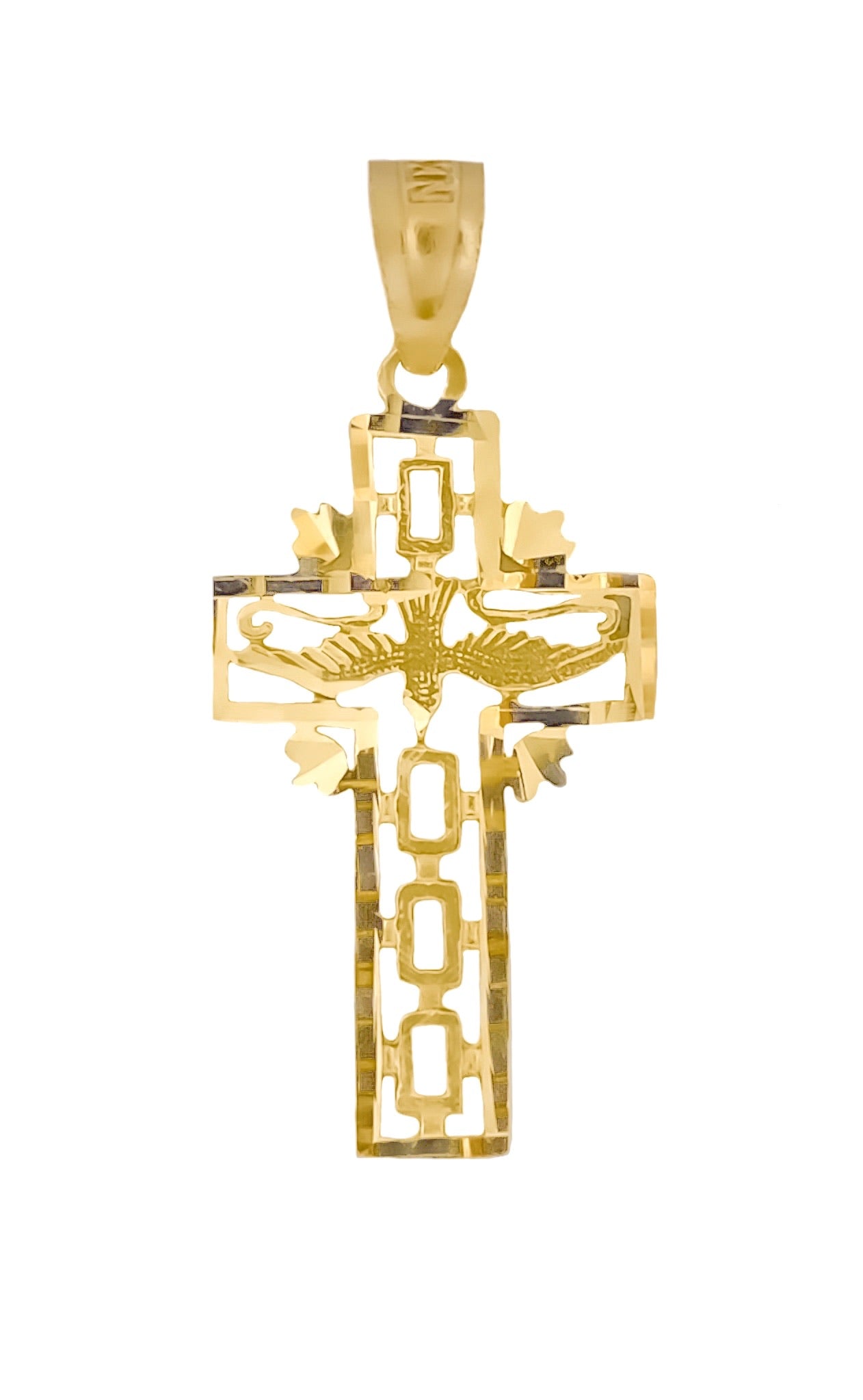 14K YELLOW GOLD HOLY SPIRIT FLAT CROSS