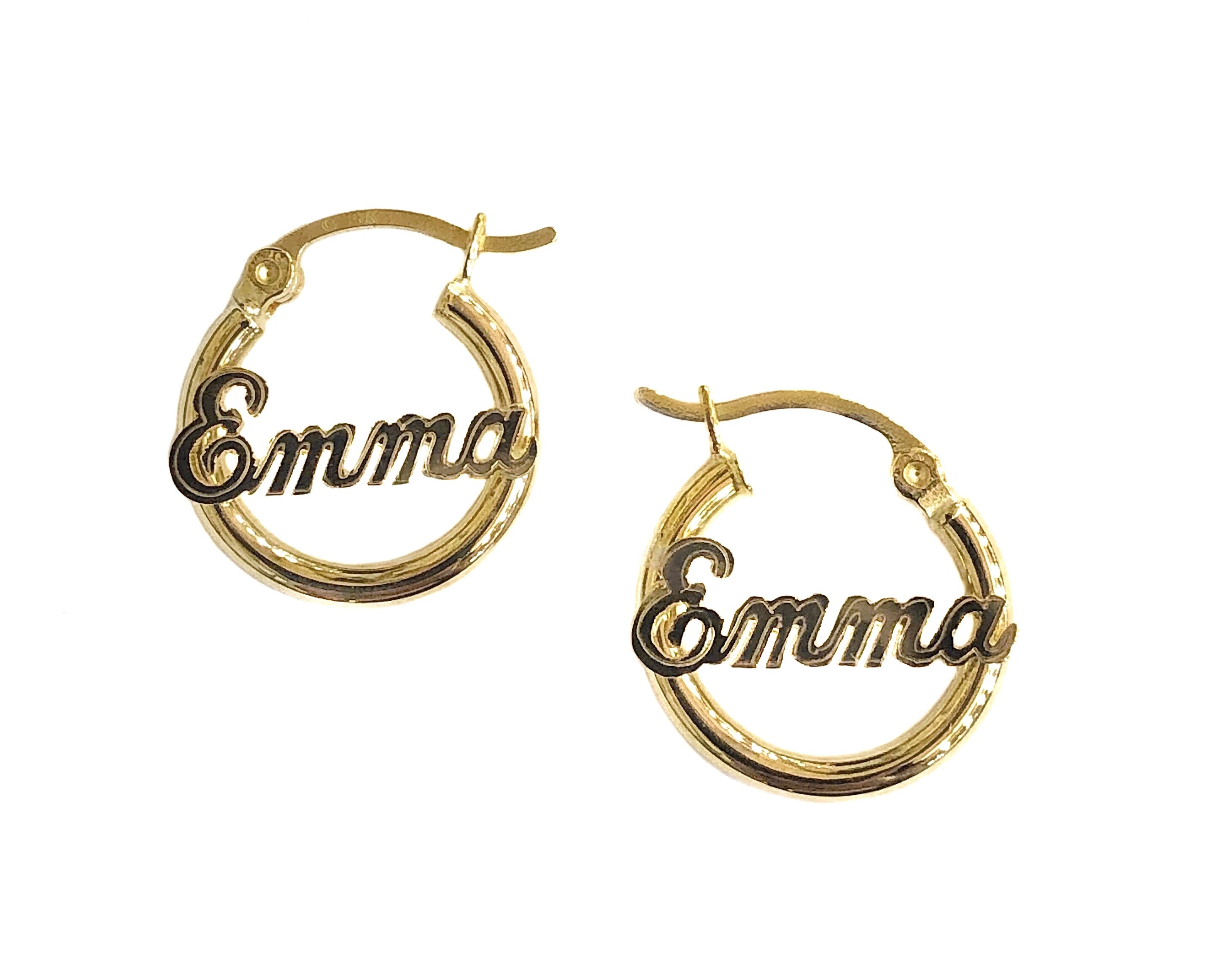 14K YELLOW GOLD FLOATING NAME HOOPS -MINI