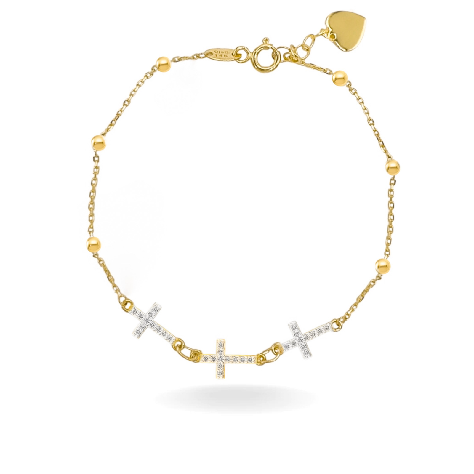 14K YELLOW GOLD PAVE TRIPLE CROSS BRACELET