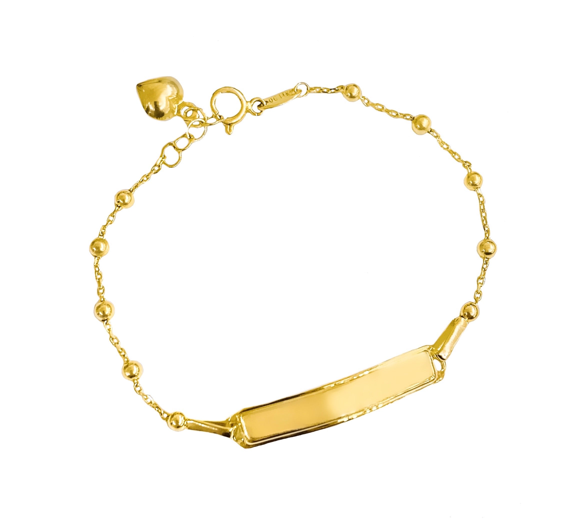14K YELLOW GOLD BEADED BABY ID BRACELET -ENGRAVED
