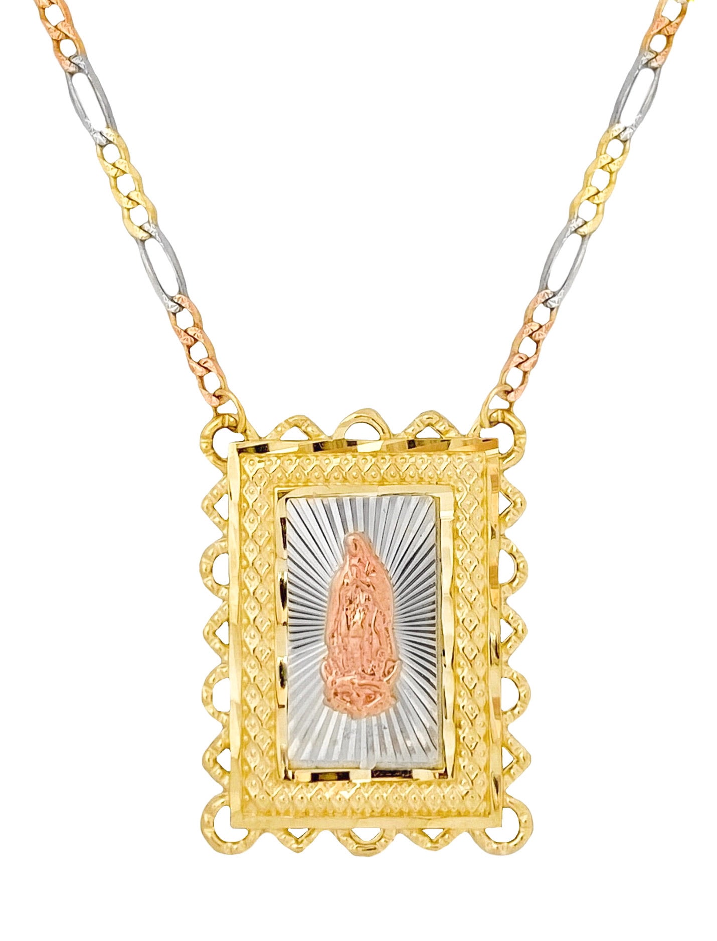 14K TRI COLOR GOLD ESCAPULARIO DE LA VIRGEN MARIA