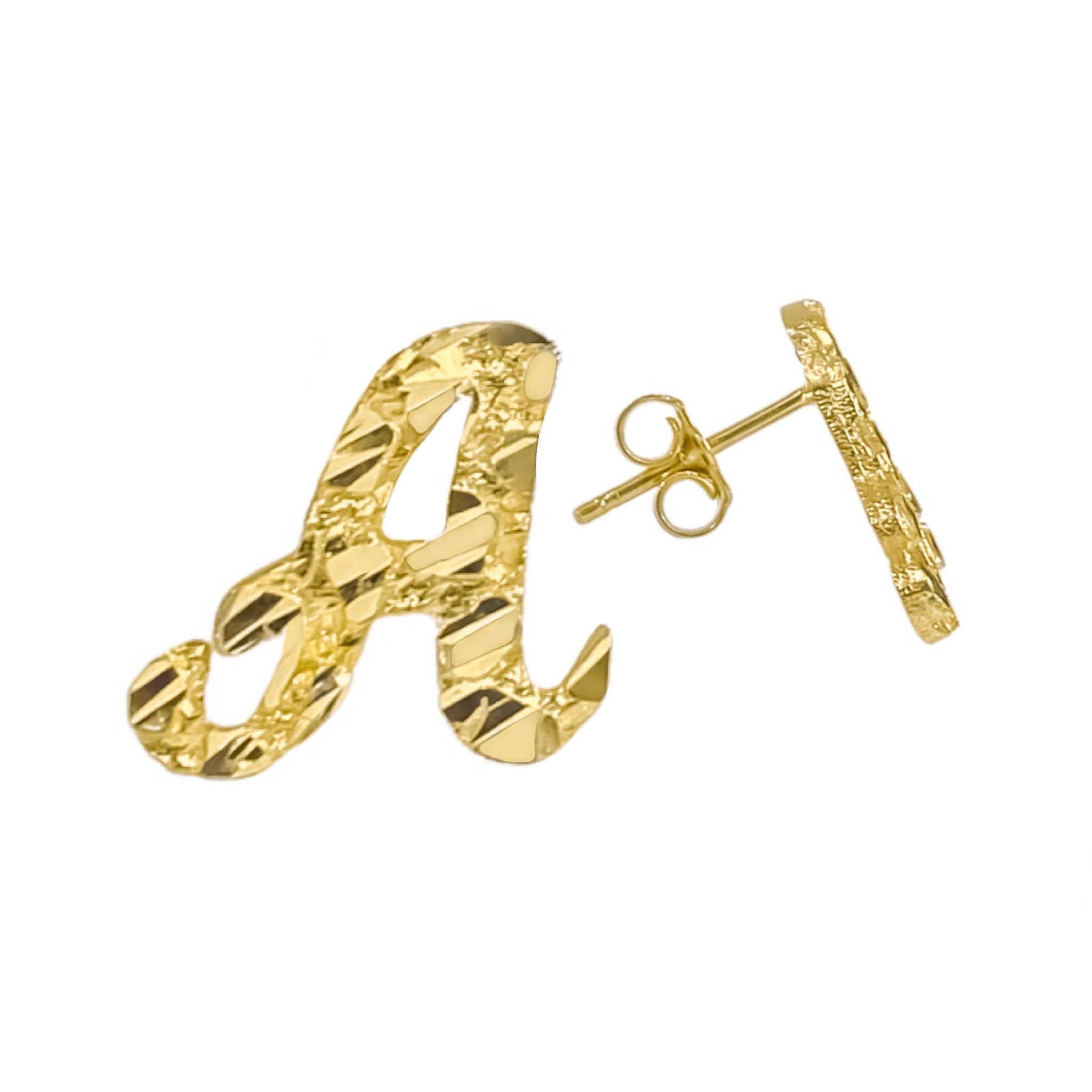 10K YELLOW GOLD SCRIPT INITIAL NUGGET STUD EARRINGS
