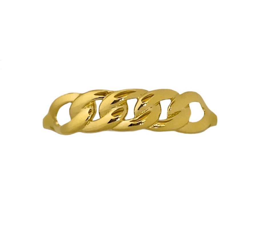 14K YELLOW GOLD CUBAN LINK HALFWAY RING