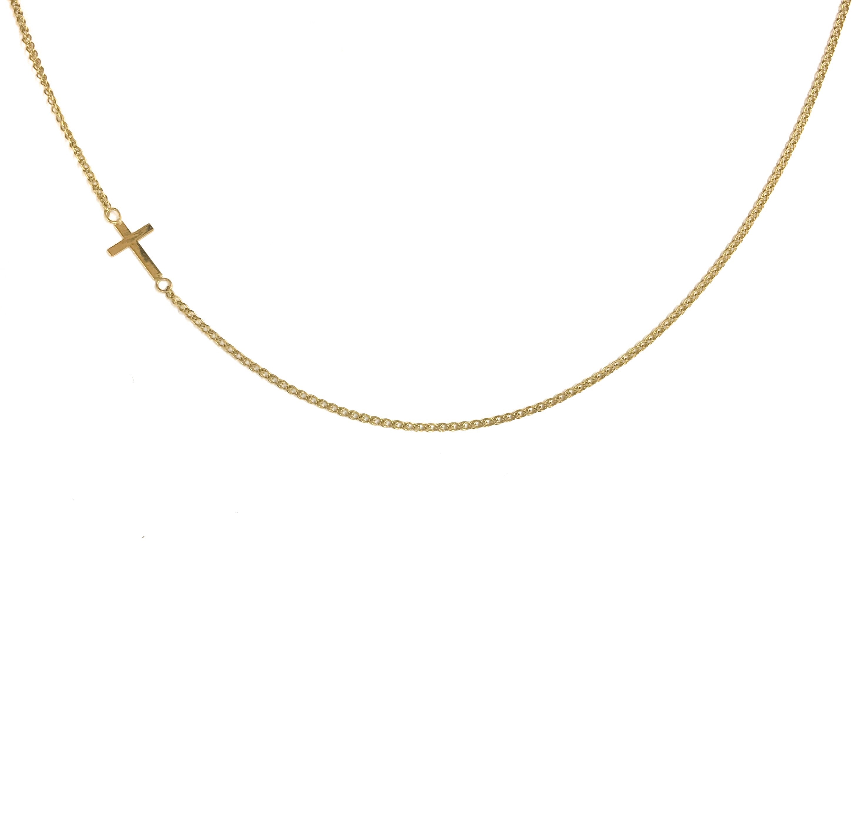14K YELLOW GOLD FLOATING SIDEWAYS CROSS NECKLACE