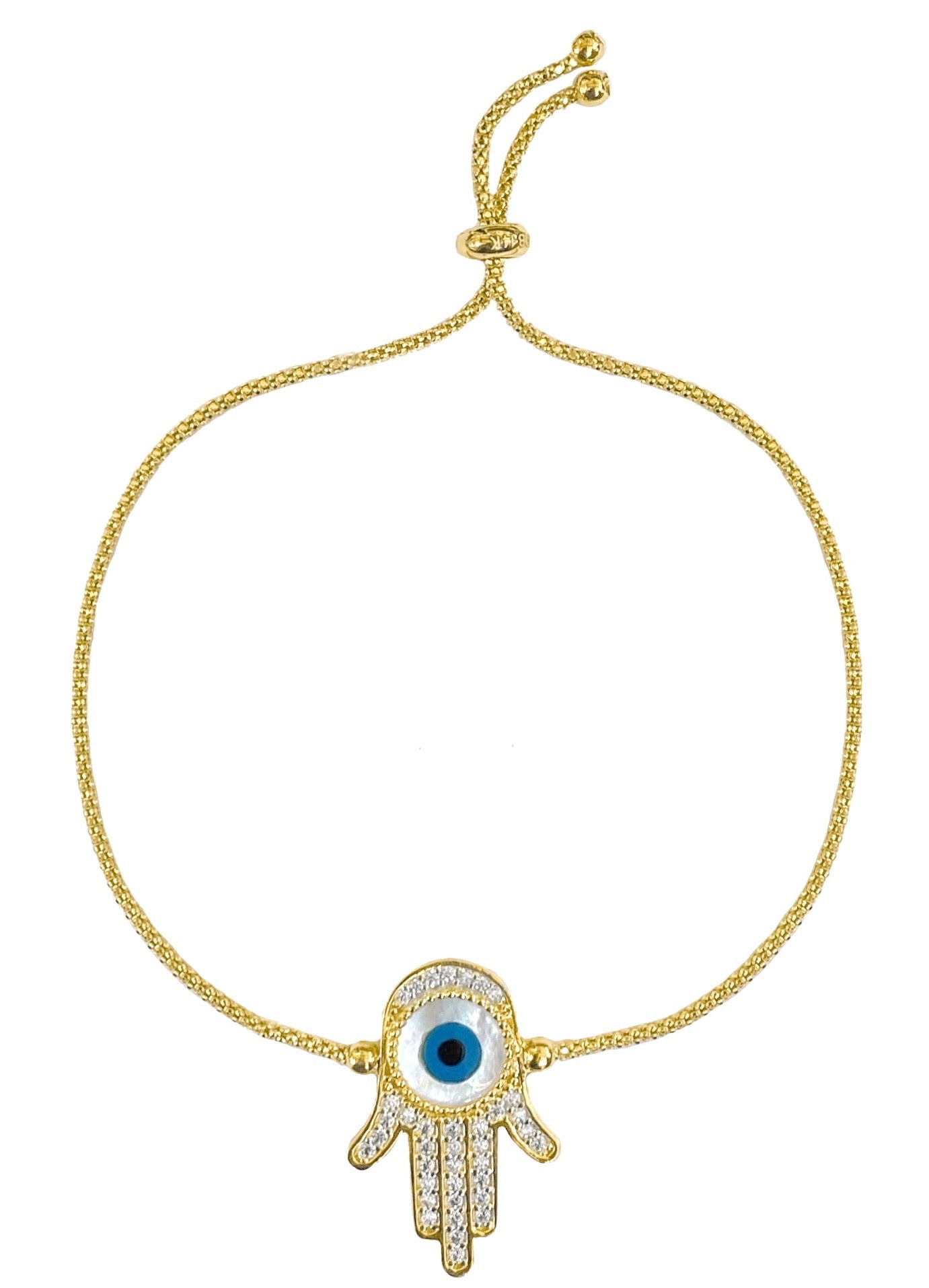 14K YELLOW GOLD PAVE 1 EVIL EYE HAMSA BRACELET