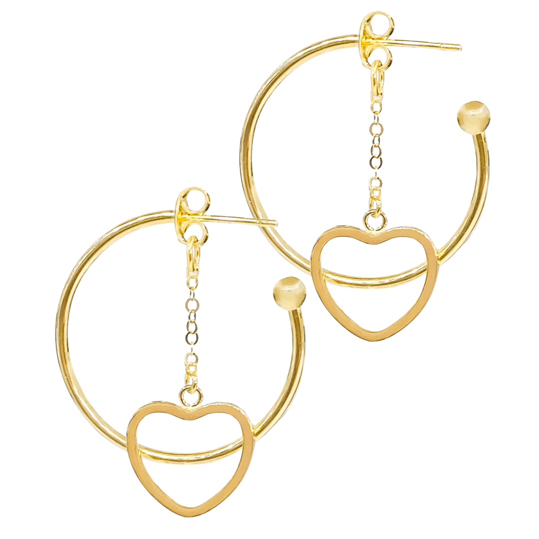 14K YELLOW GOLD HEART DROP BACKING HOOPS
