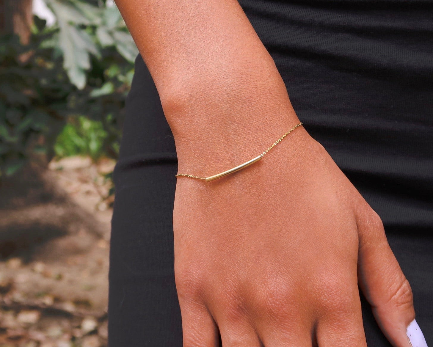 14K YELLOW GOLD TUBE BAR BRACELET