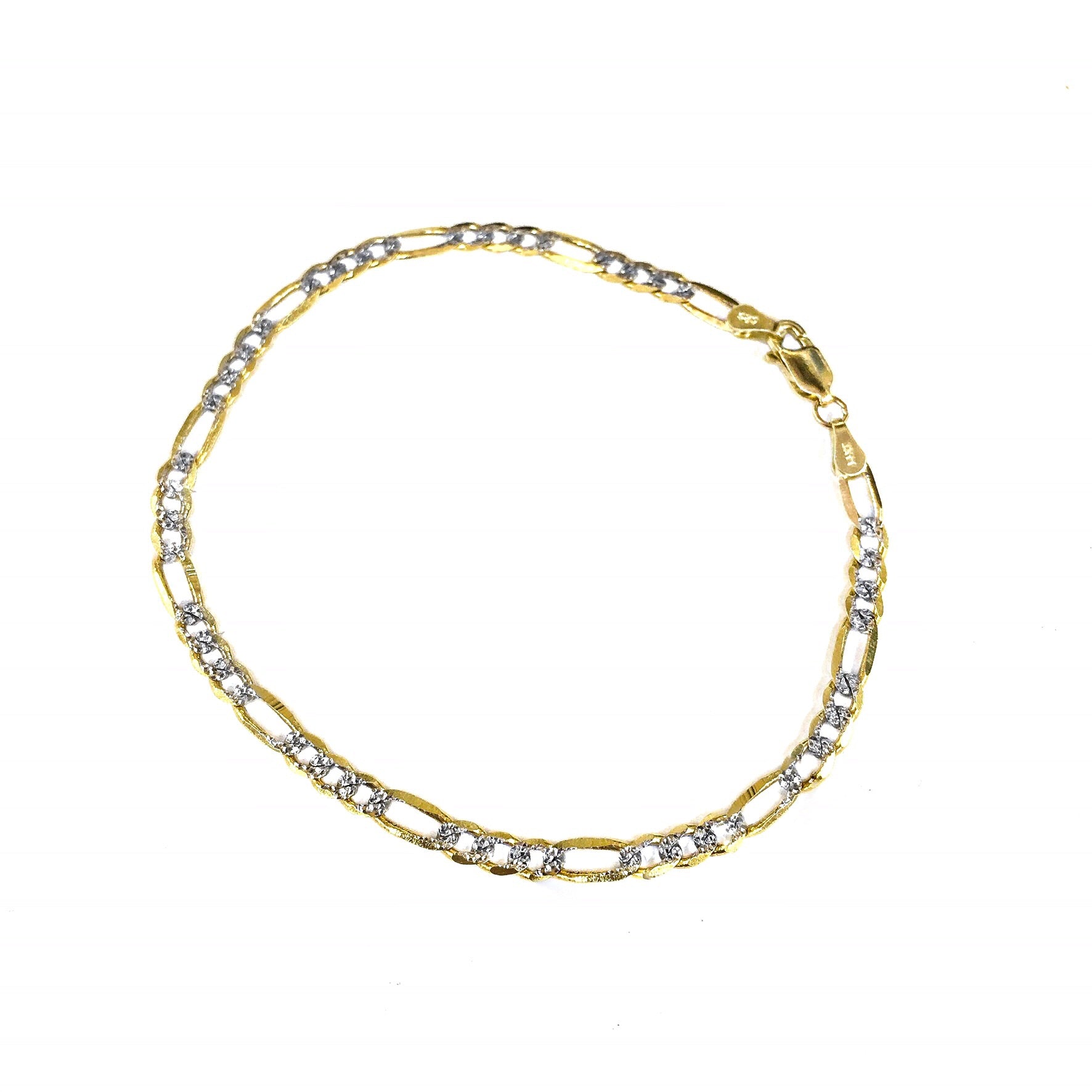 14K YELLOW GOLD FIGARO DIAMOND CUT BRACELET 4MM -TWO TONED