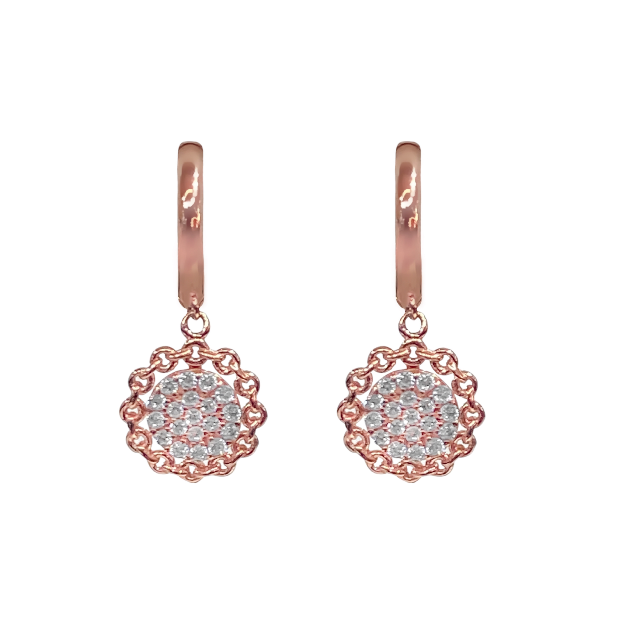14K ROSE GOLD PAVE LINK FLOWER DROP HUGGIES