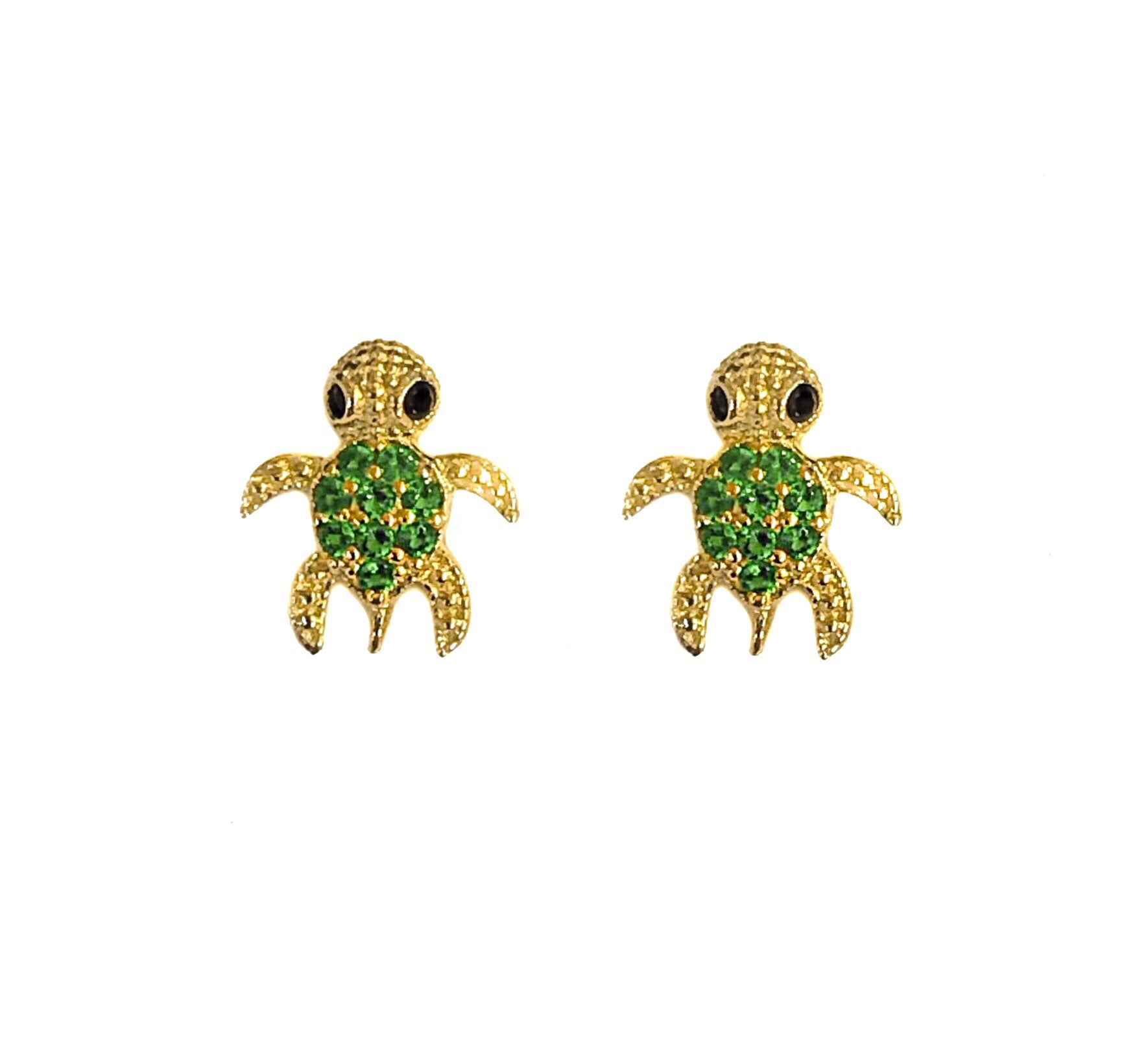 14K YELLOW GOLD PAVE TURTLE EARRINGS
