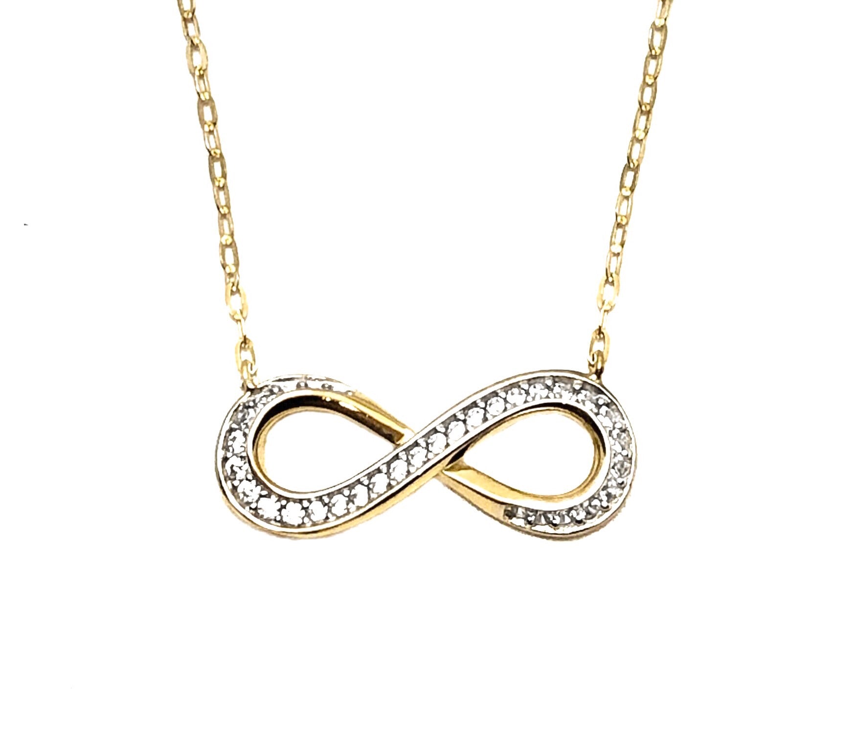 14k TWO TONED FLOATING INFINITY PAVE NECKLACE