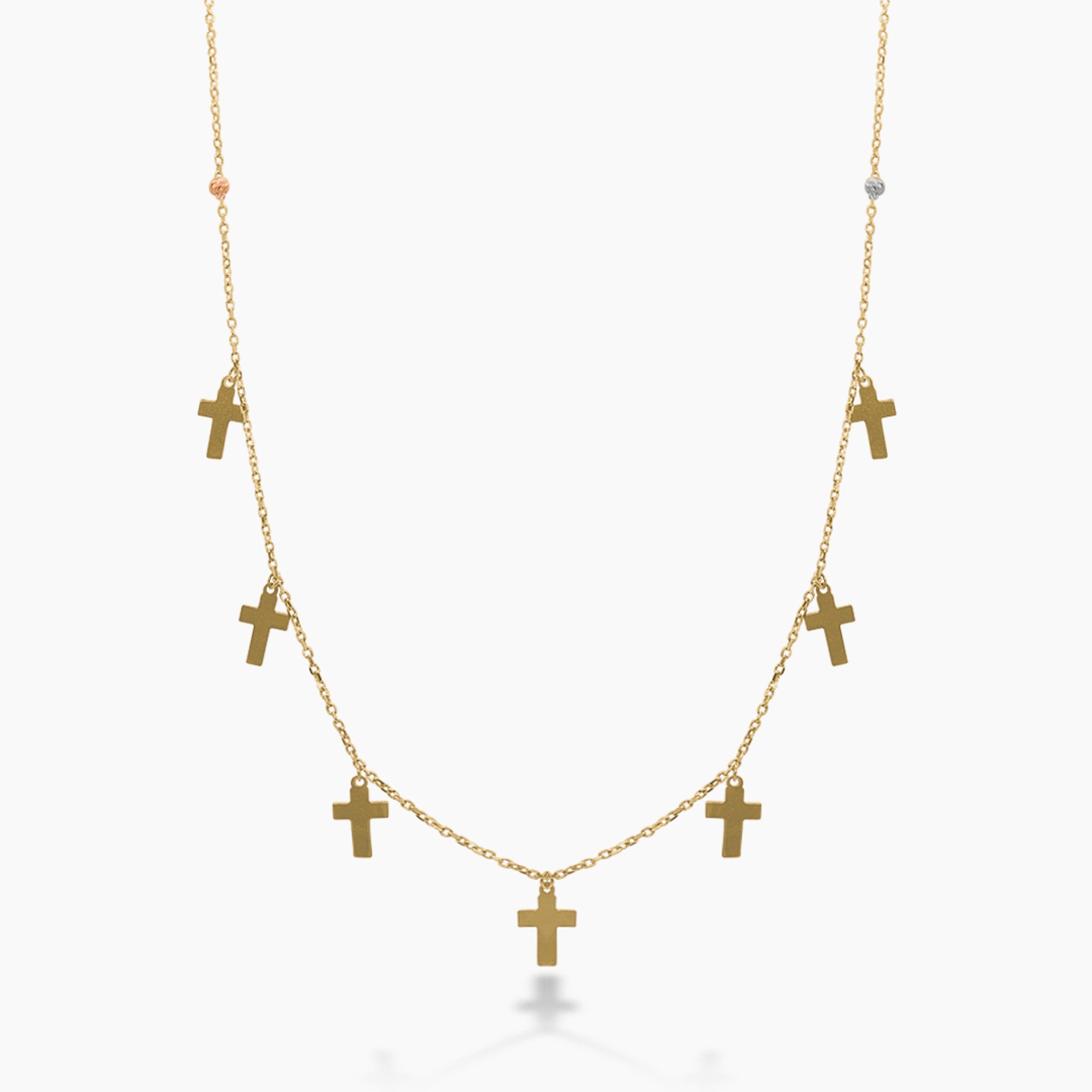 14K YELLOW GOLD DANGLING CROSSES NECKLACE