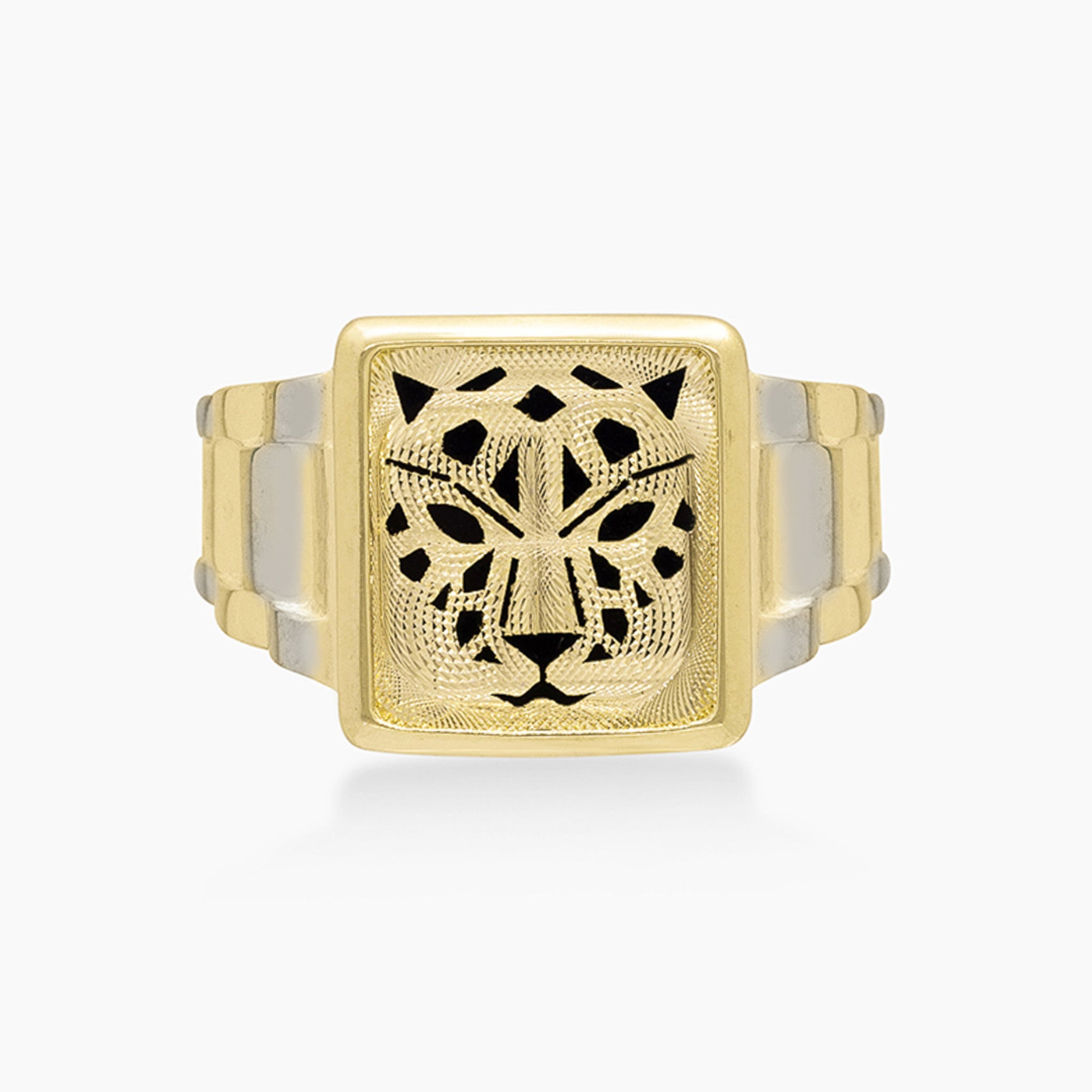 14K YELLOW GOLD LEOPARD WATCH BAND ONYX RING