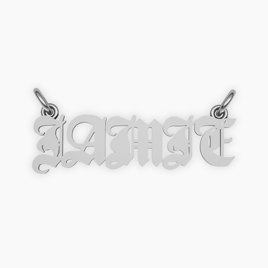 14K WHITE GOLD OLD ENGLISH NAME PLATE