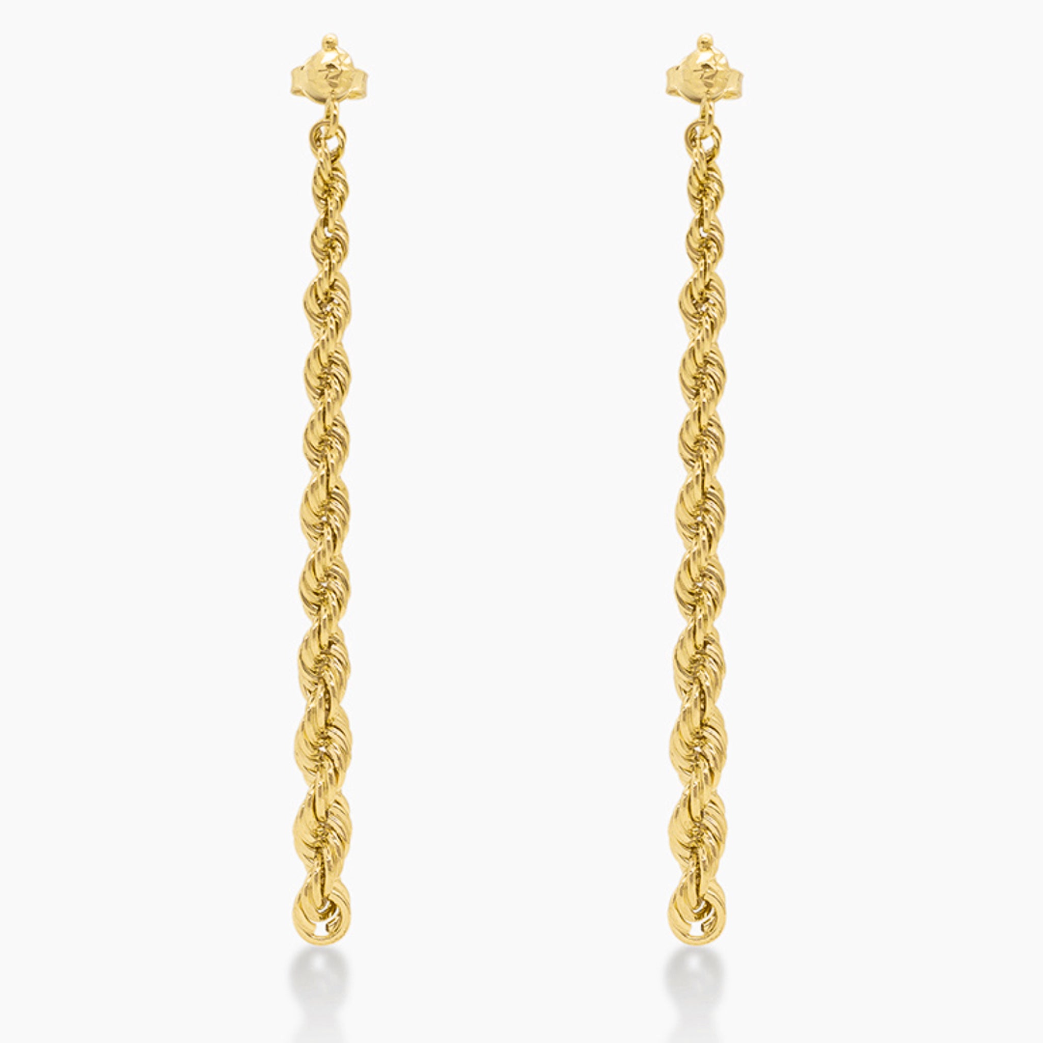 14K YELLOW GOLD TAPERED ROPE DROP EARRINGS