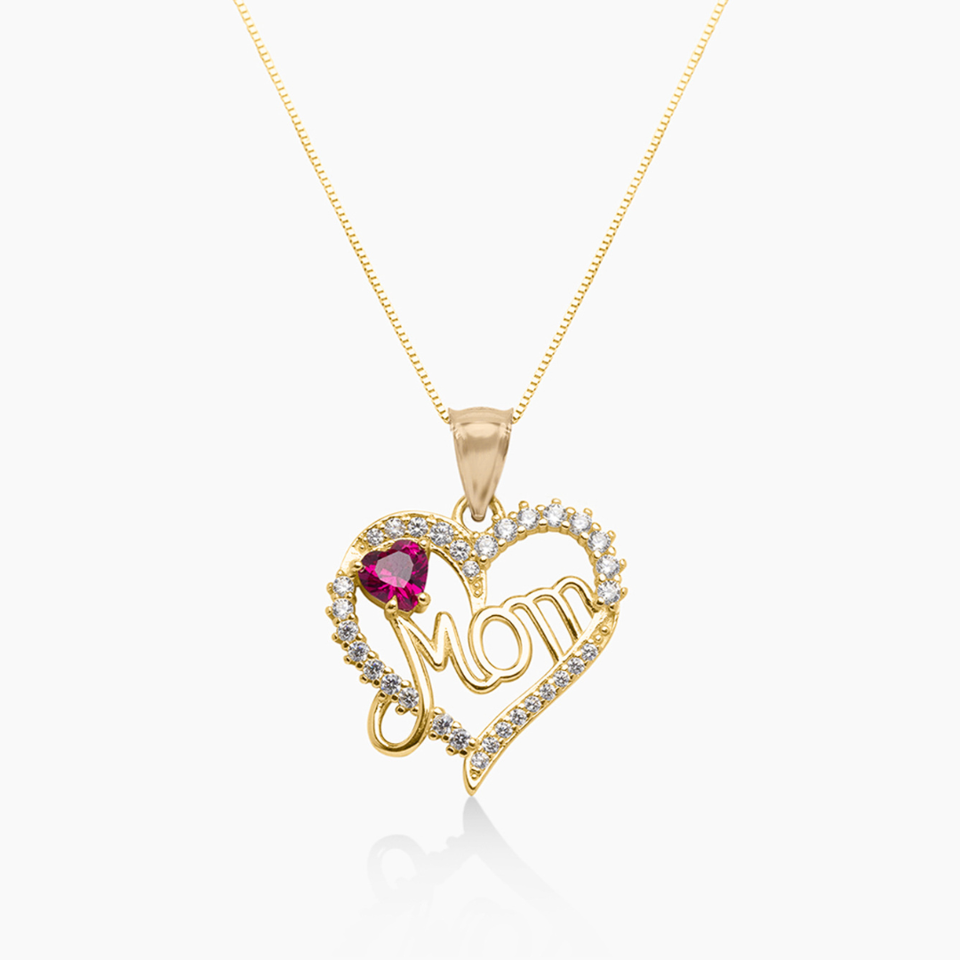 14K YELLOW GOLD MOM'S EMBRACE HEART NECKLACE