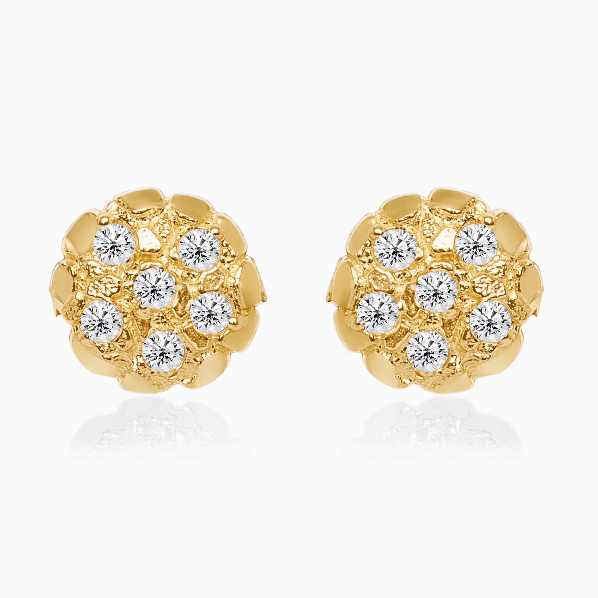 10K YELLOW GOLD ICY ROUND NUGGET EARRINGS -15MM