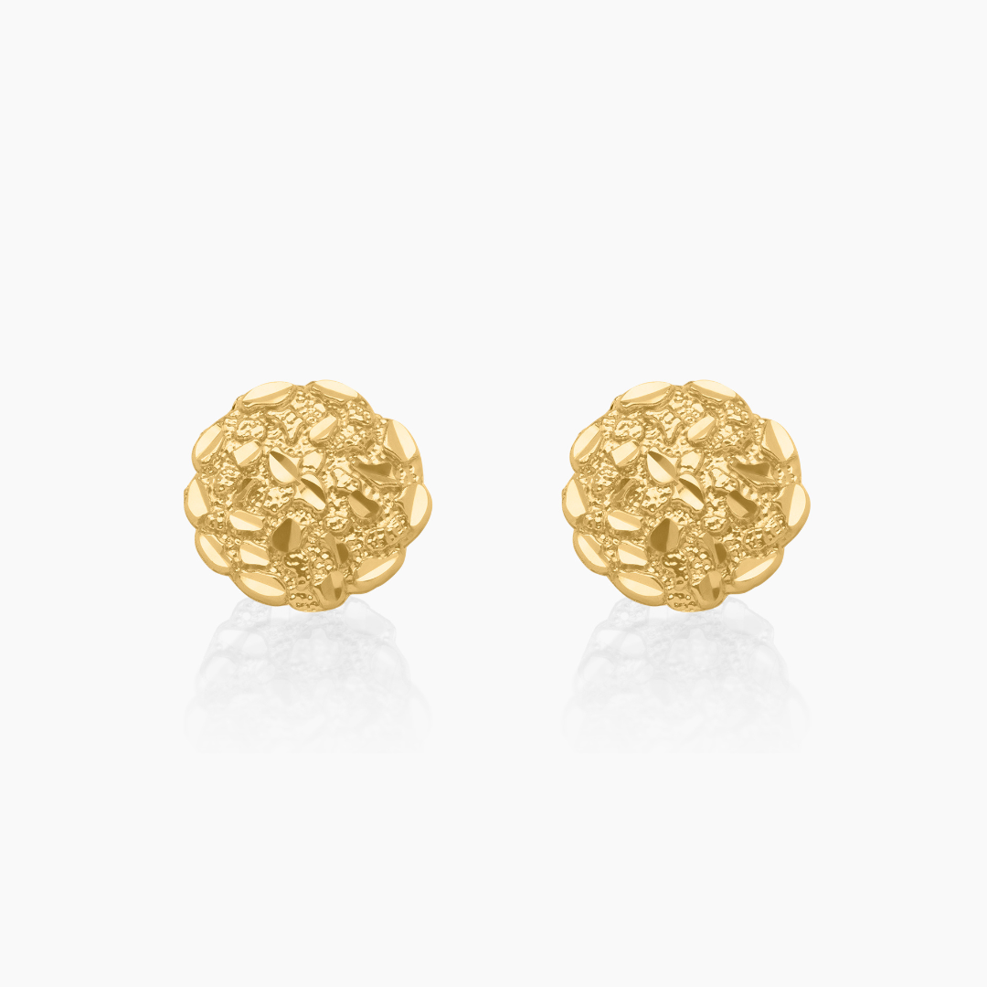 10K YELLOW GOLD ROUND NUGGET EARRINGS -9.5MM