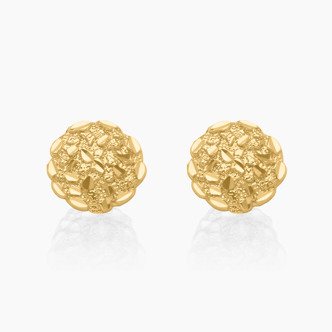 10K YELLOW GOLD ROUND NUGGET EARRINGS -13MM
