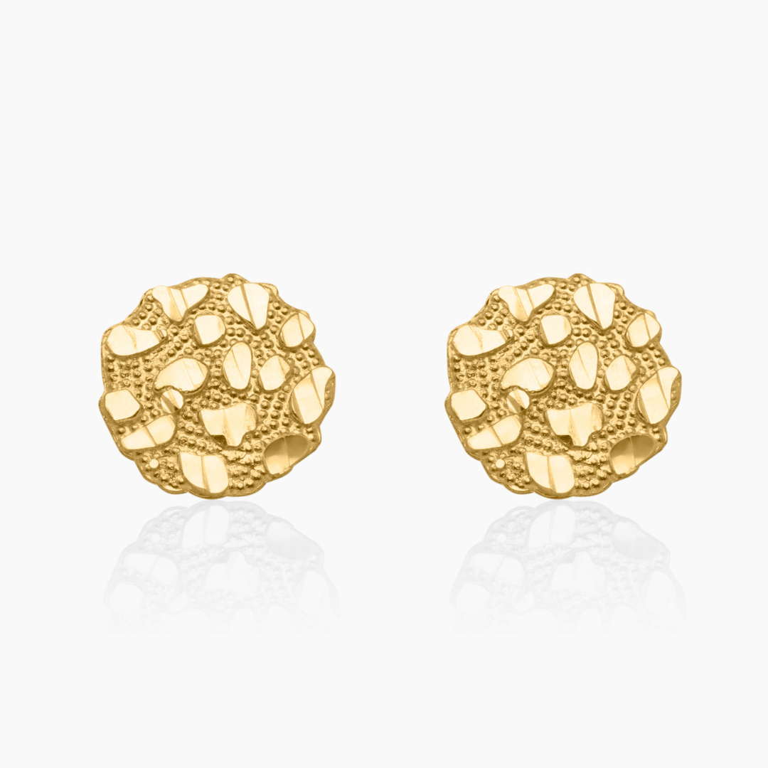 10K YELLOW GOLD ROUND NUGGET EARRINGS -14MM