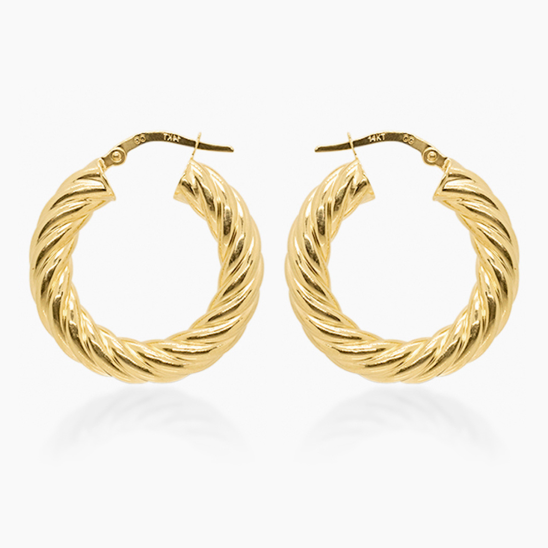 14K YELLOW GOLD CHUNKY ROPE HOOPS