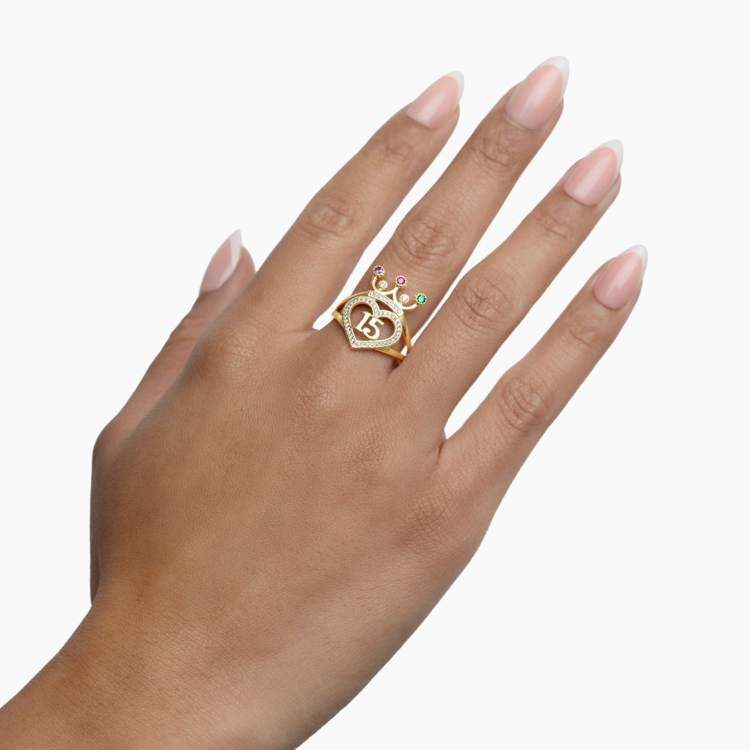 14K YELLOW GOLD ARIA QUINCE CROWN RING