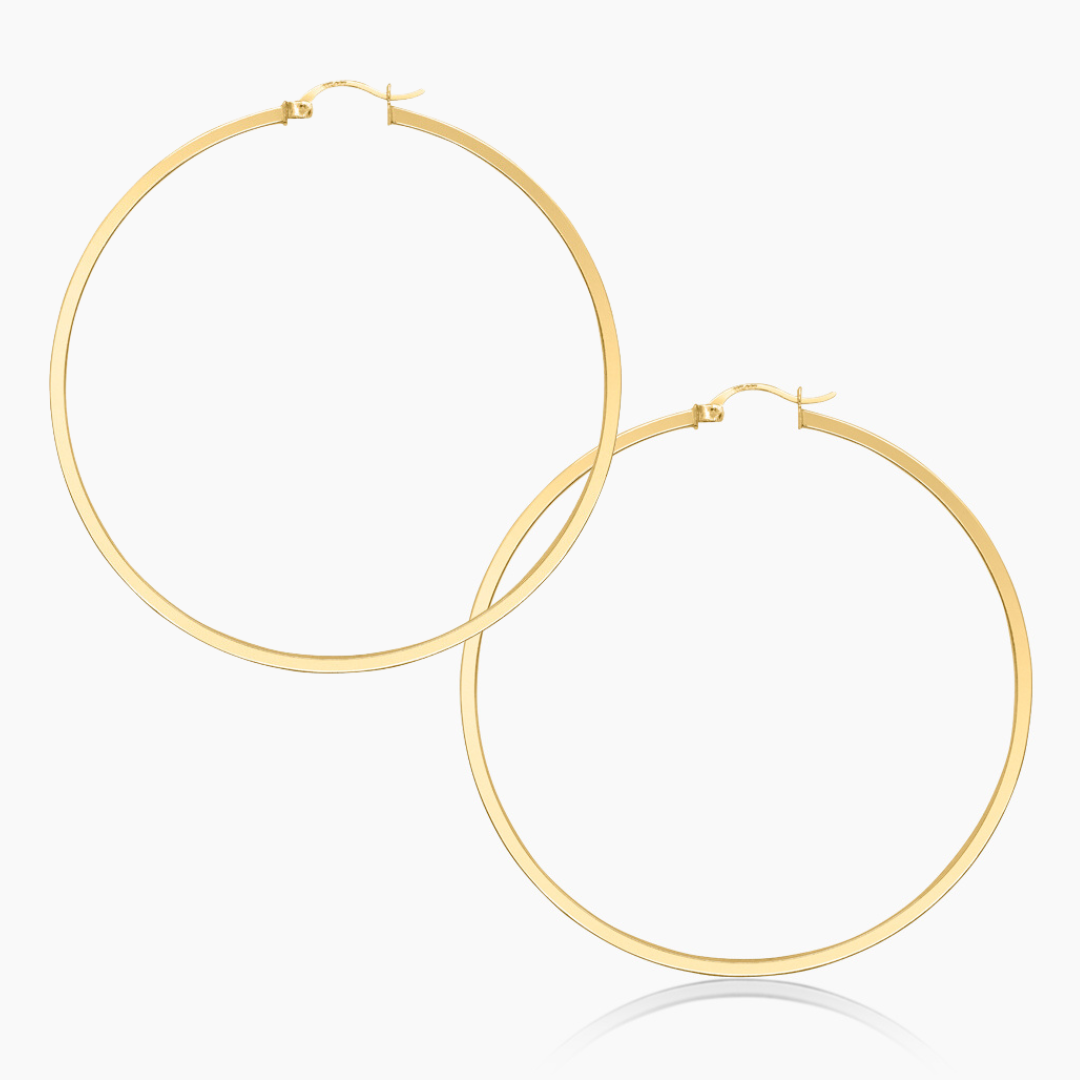 10K YELLOW GOLD SQUARE EDGE EXTRA LARGE HOOPS