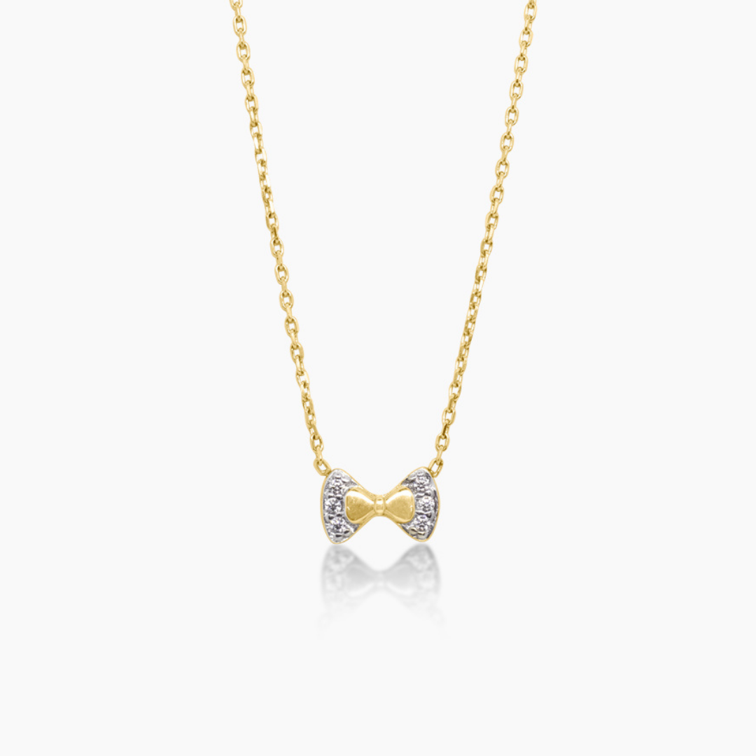 14K YELLOW GOLD PAVE BOW NECKLACE