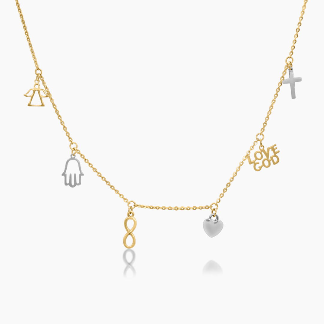 14K YELLOW GOLD CHARMS OF FAITH NECKLACE