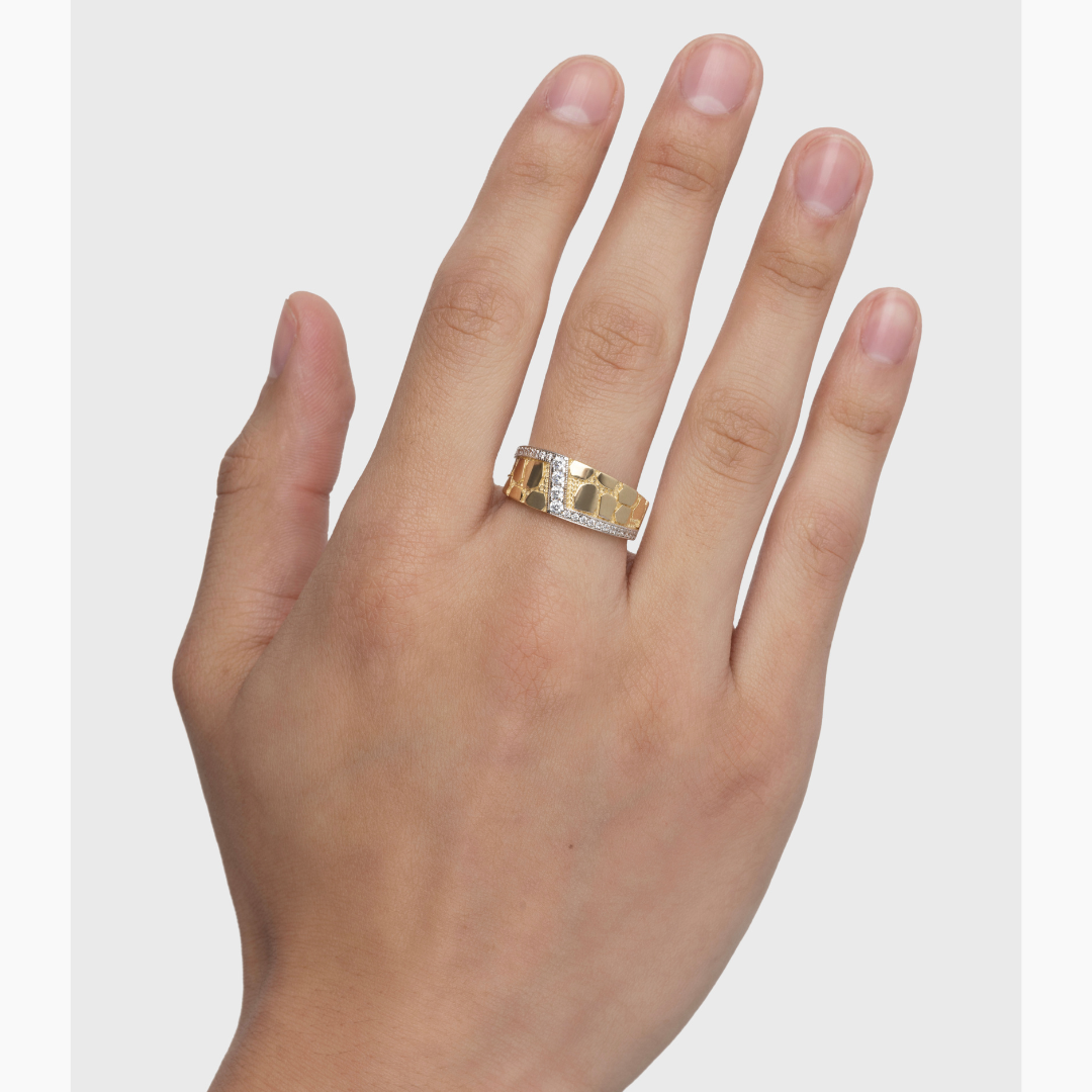 14K TWO TONED GOLD PAVE SPLIT NUGGET RING